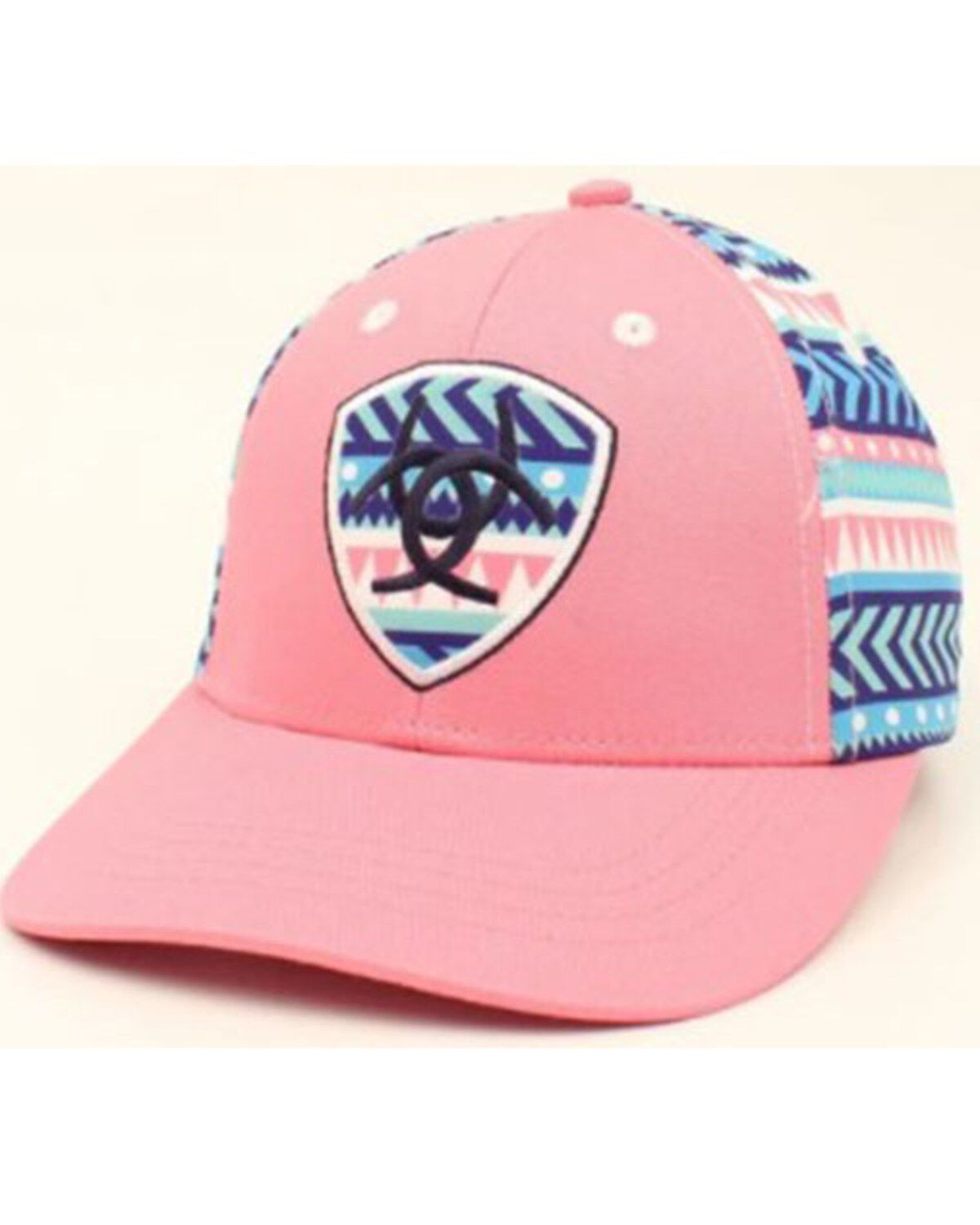 Girls' Ariat Pink Southwestern Stripe Logo Ball Cap
