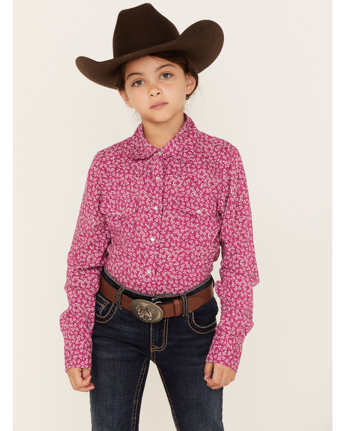 Girls' Shyanne Ditsy Floral Print Long Sleeve Western Pearl Snap Shirt