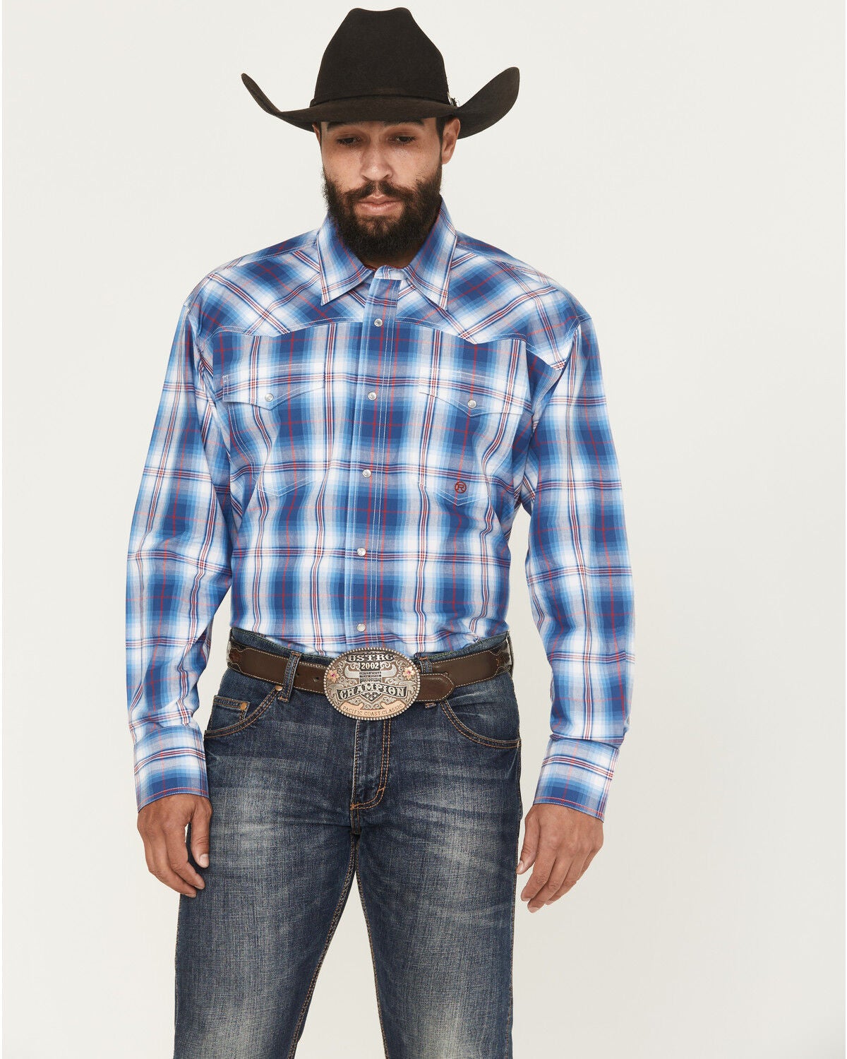 Men's Roper State Fair Plaid Print Long Sleeve Snap Western Shirt