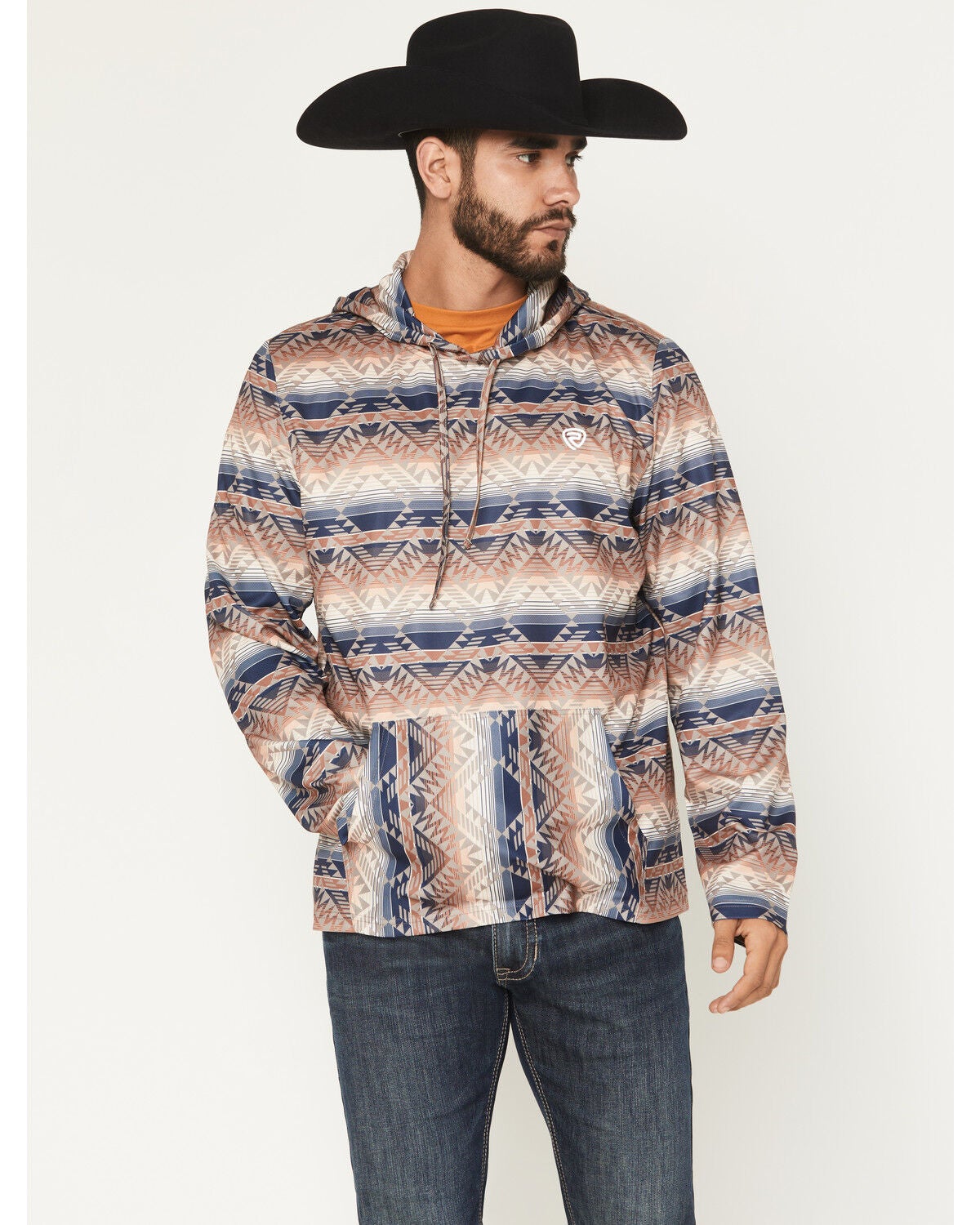 Men's Rock & Roll Denim Southwestern Print Performance Hooded Sweatshi