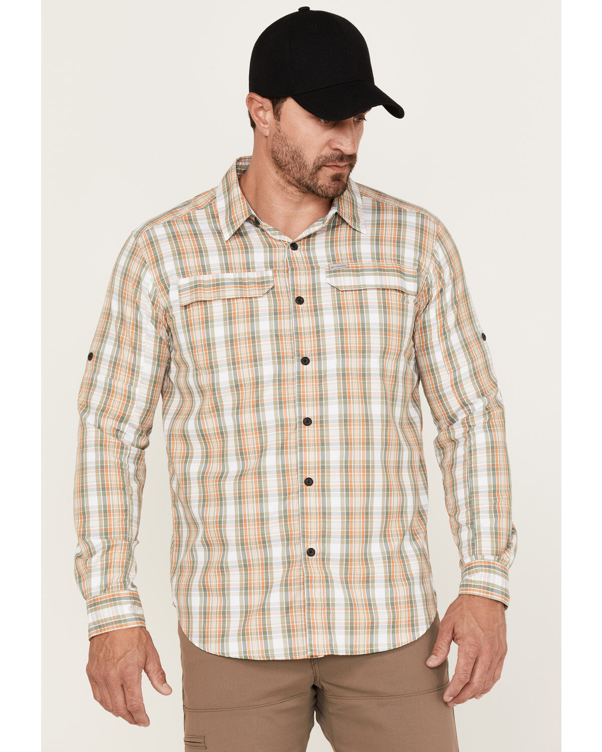 Men's Silver Columbia Ridge Balanced Plaid Long Sleeve Button-Down Wes