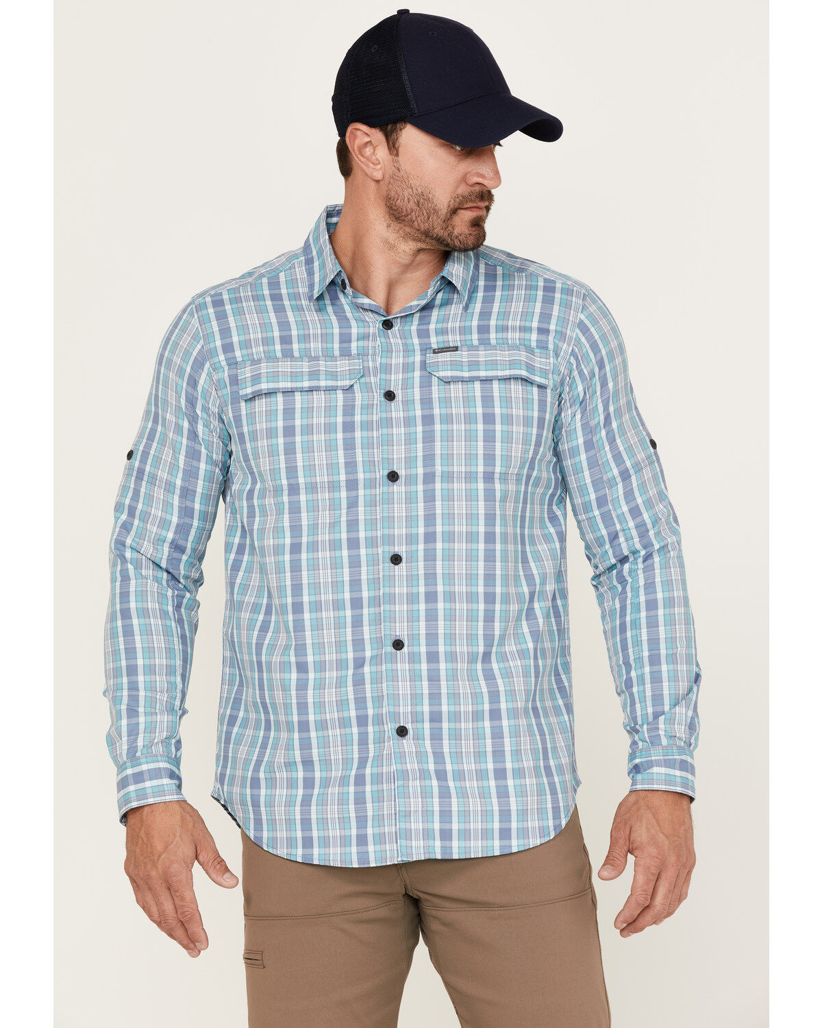 Men's Silver Columbia Ridge Balanced Plaid Long Sleeve Button-Down Wes