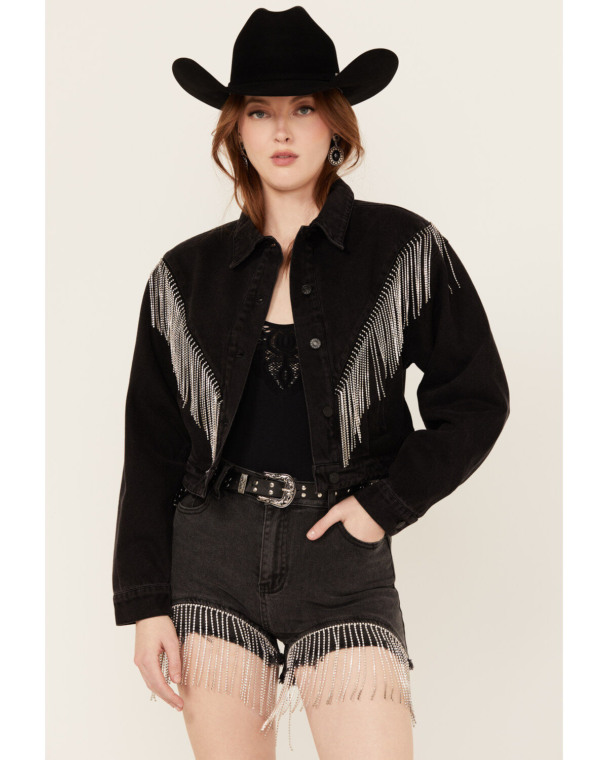 Women's Blue B Fringe Cropped Denim Jacket