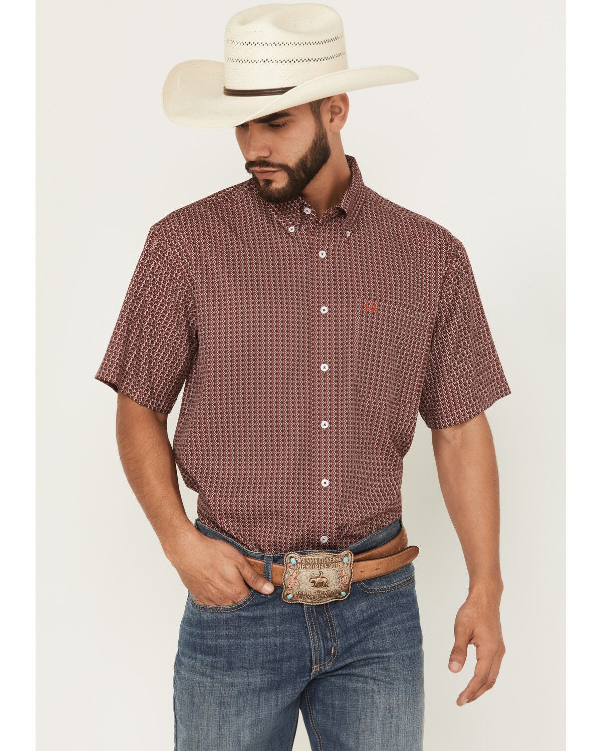 Men's Cinch Geo Print Short Sleeve Button-Down Performance Stretch Wes