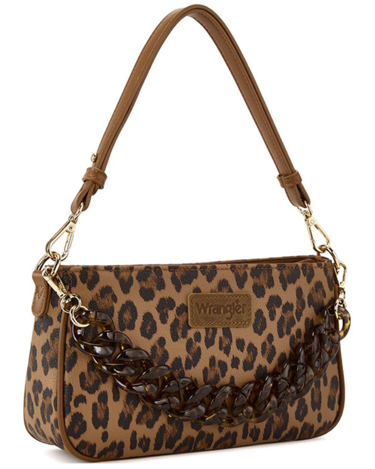 Women's Wrangler Leopard Print Shoulder Bag with Chain Detail