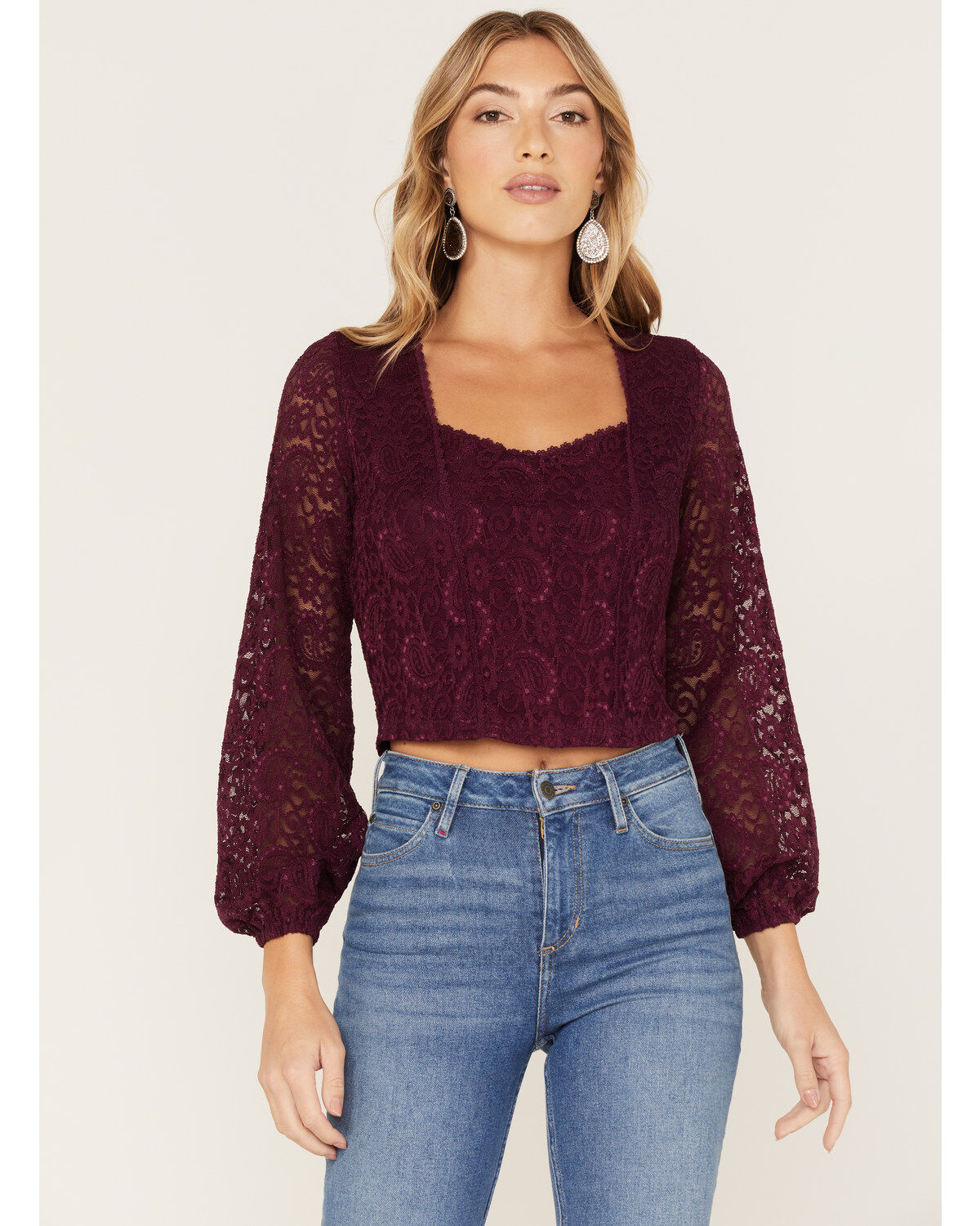 Women's Idyllwind Date Night Floral Lace Crop Top