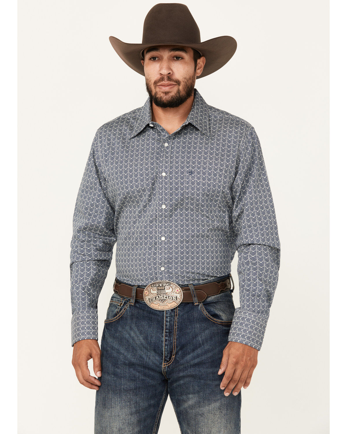 Men's Stetson Chevron Geo Print Long Sleeve Pearl Snap Western Shirt
