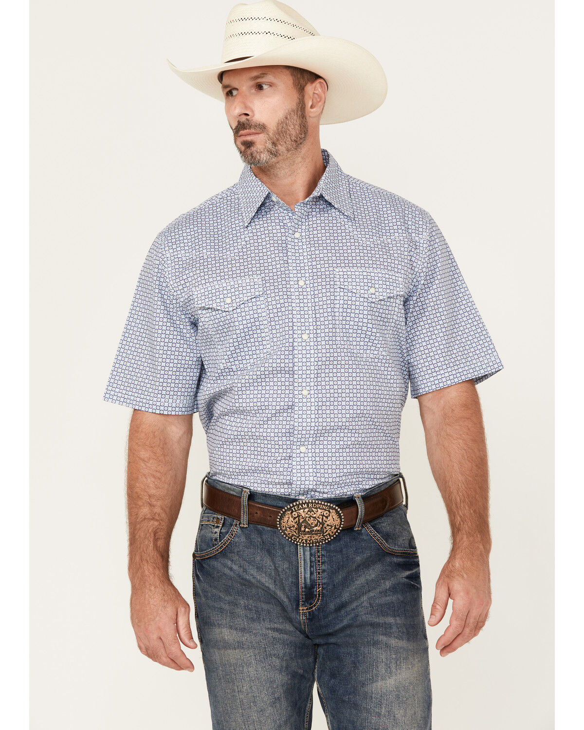 Men's Wrangler 20X Geo Print Short Sleeve Snap Stretch Western Shirt