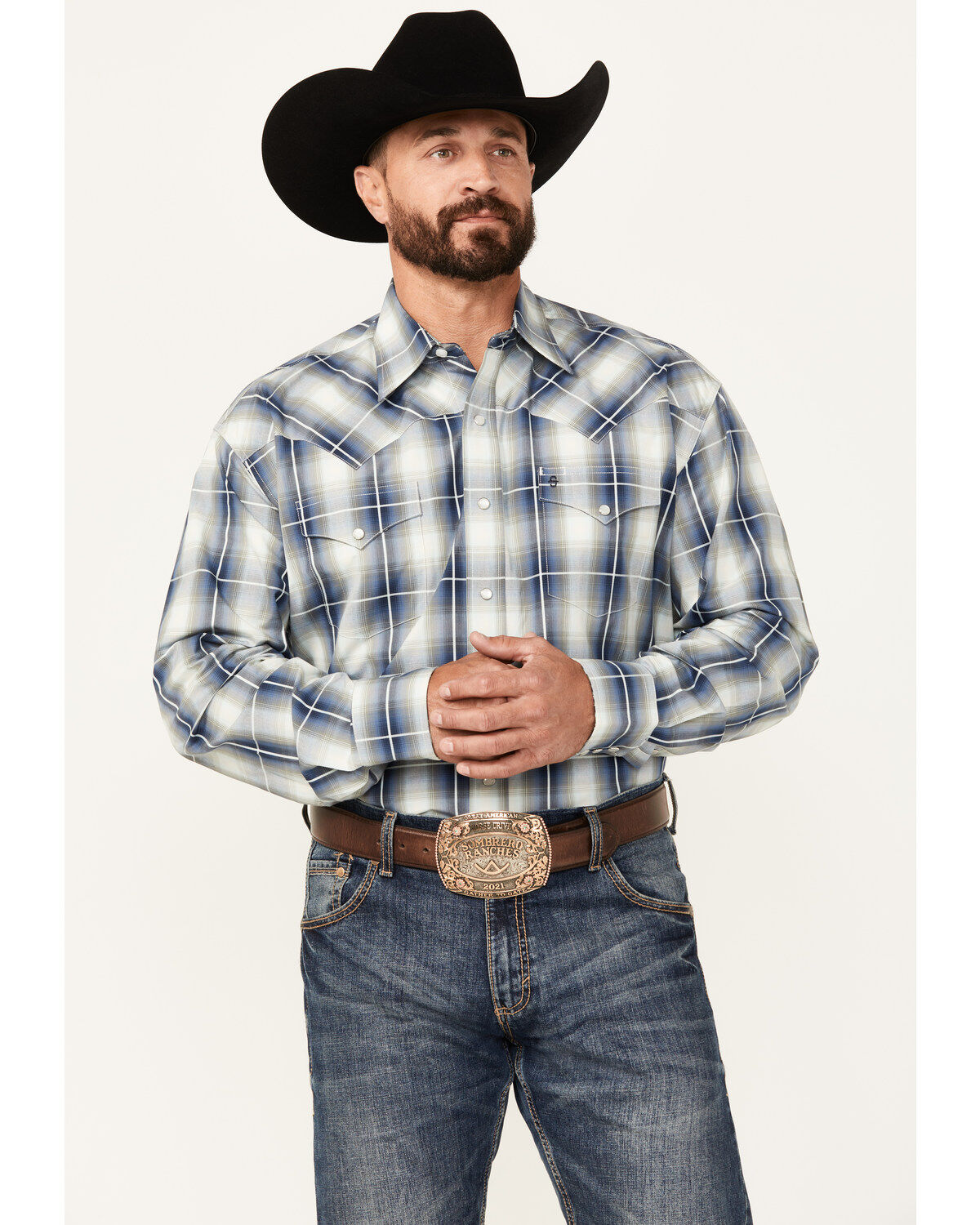 Men's Stetson Plaid Print Long Sleeve Button-Down Western Shirt