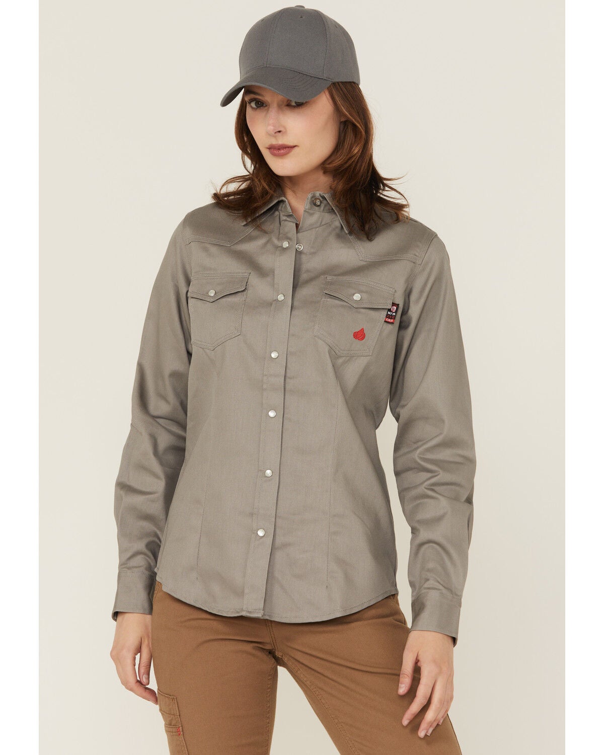 Women's Forge Workwear FR Solid Long Sleeve Snap Stretch Work Shirt