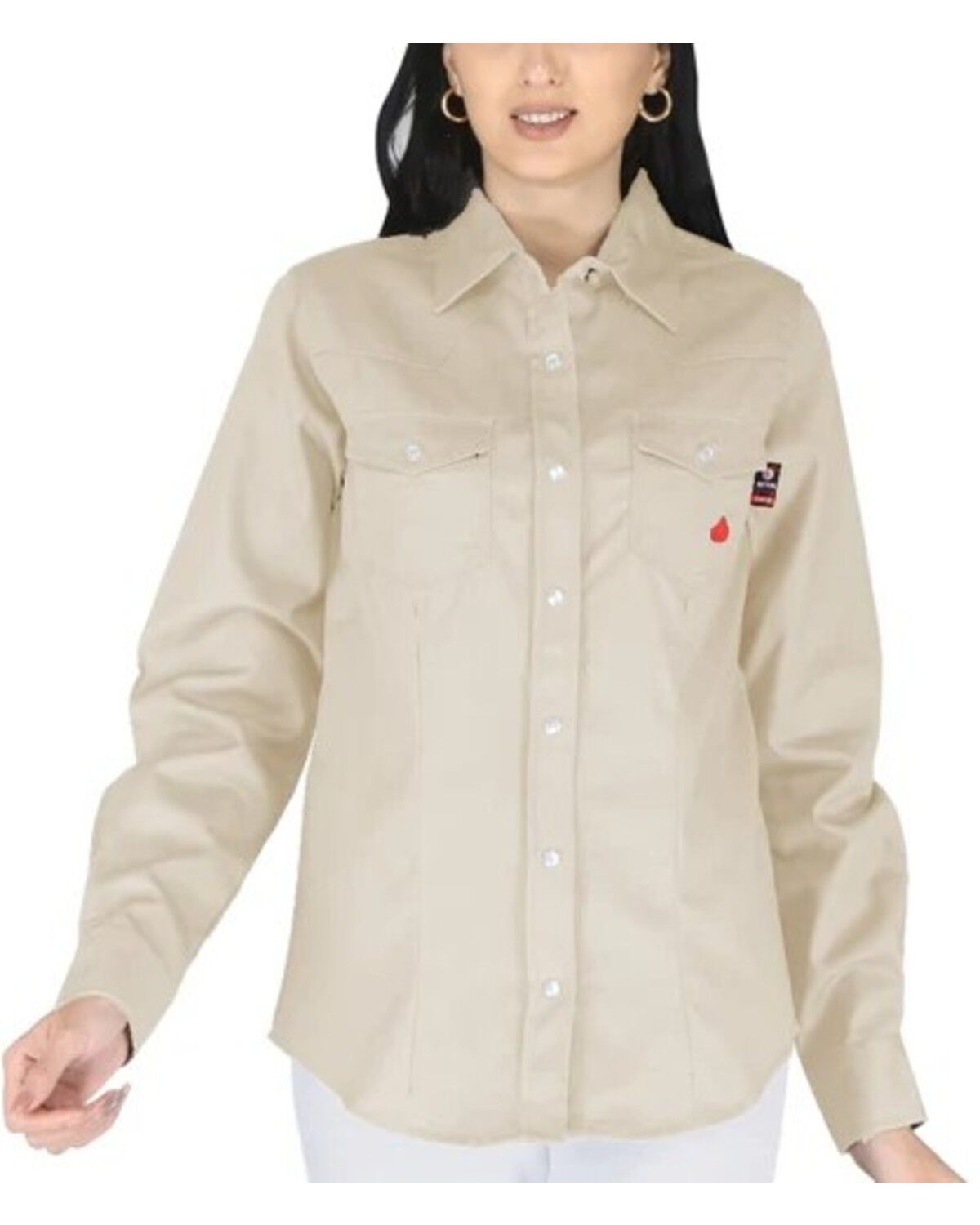 Women's Forge Workwear FR Solid Long Sleeve Snap Stretch Work Shirt