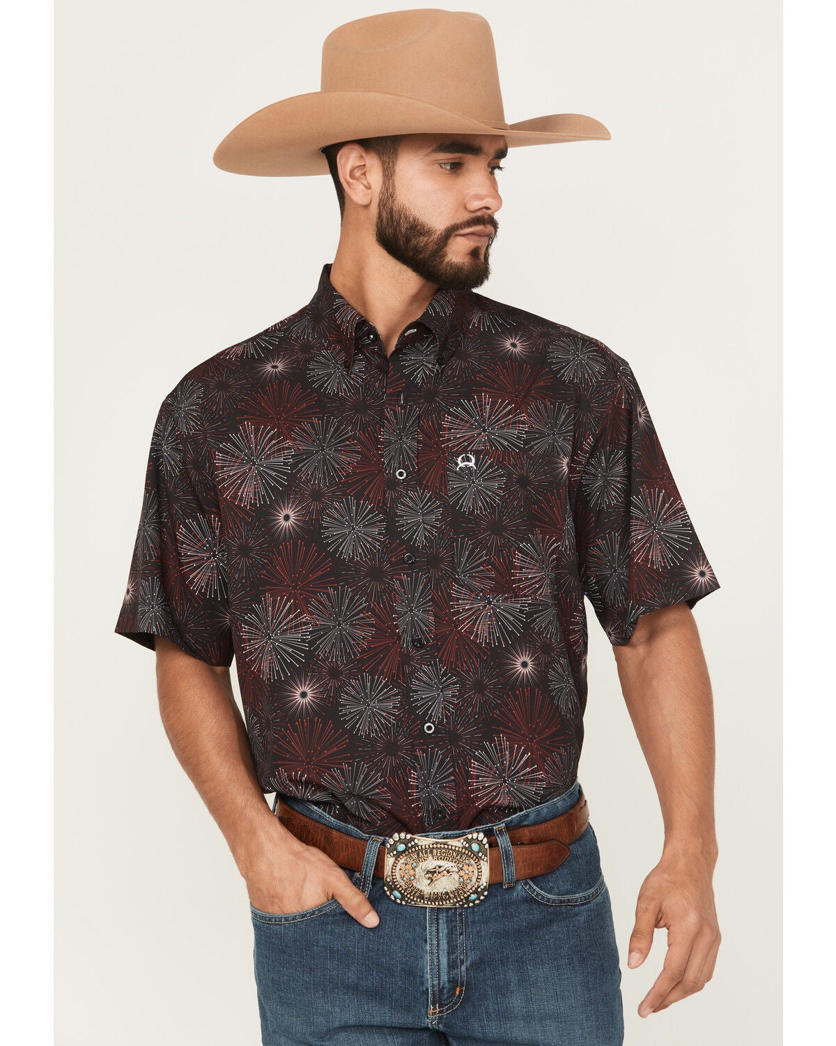 Men's Cinch Printed Short Sleeve Button-Down Performance Stretch Weste