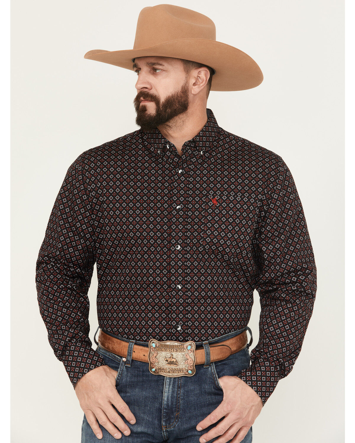 Men's Rodeo Clothing Geo Print Long Sleeve Button-Down Shirt