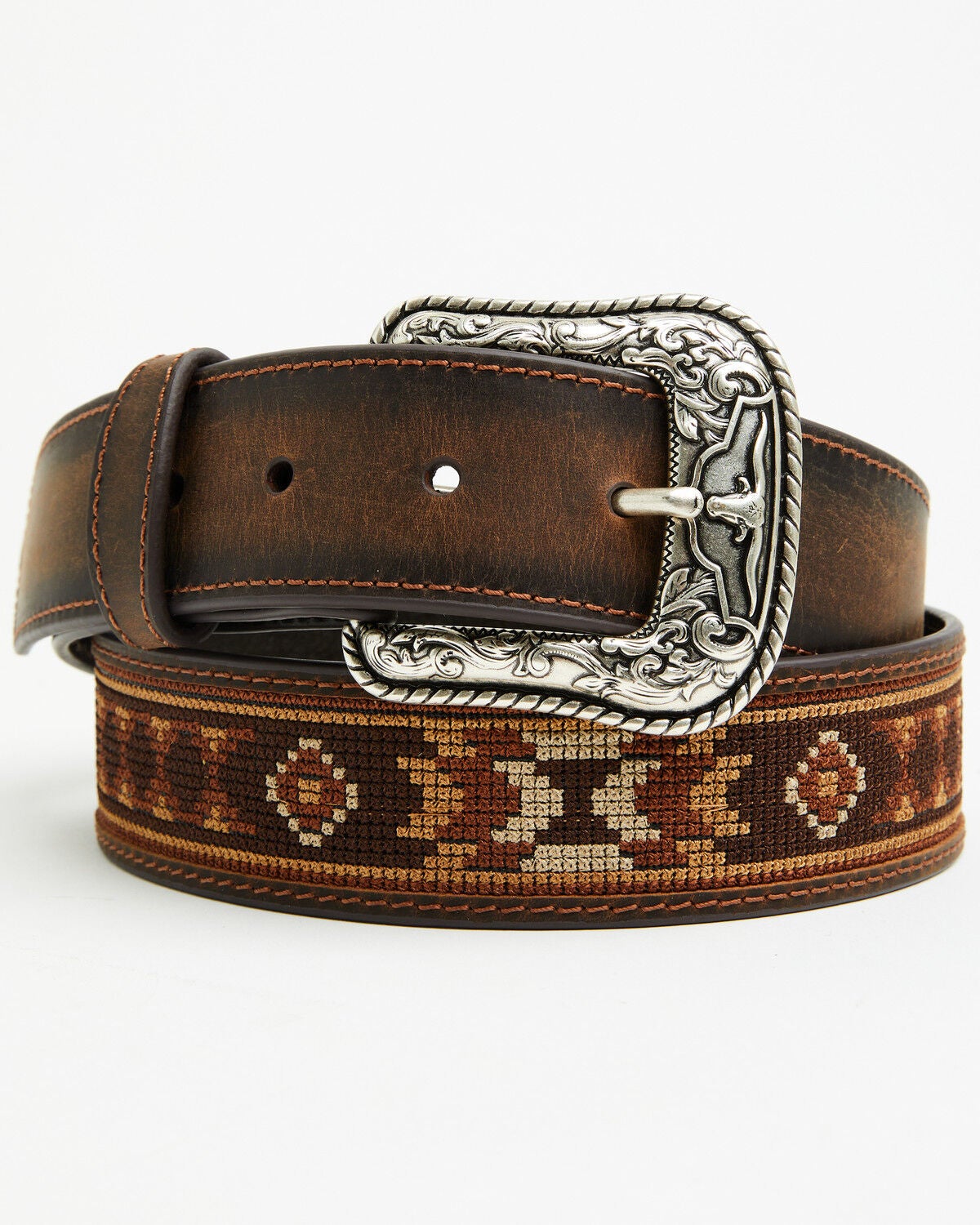 Men's Cody James Southwestern Needlepoint Inlay Leather Belt