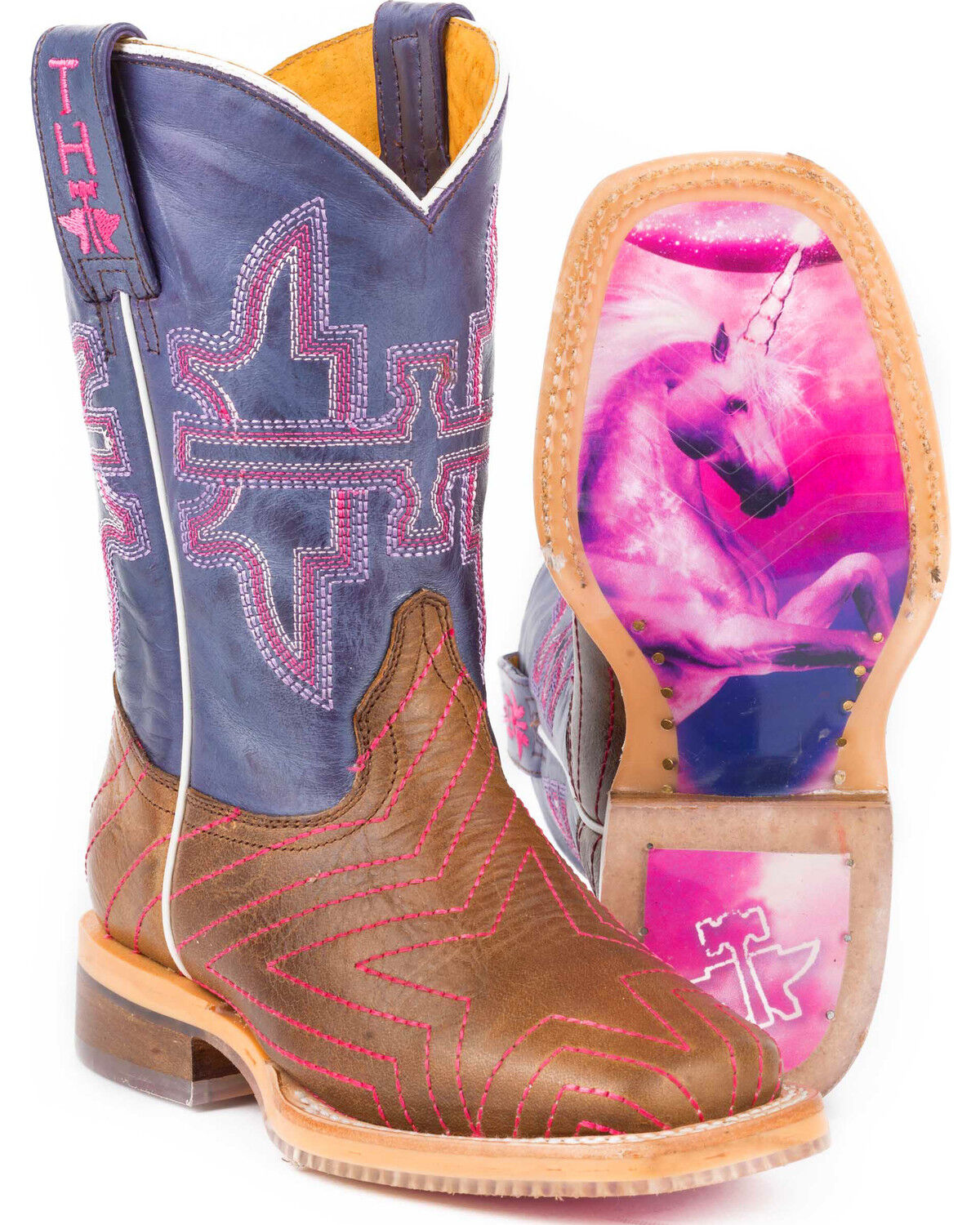 Girls' Tin Haul Brown Starlight Western Boots - Square Toe