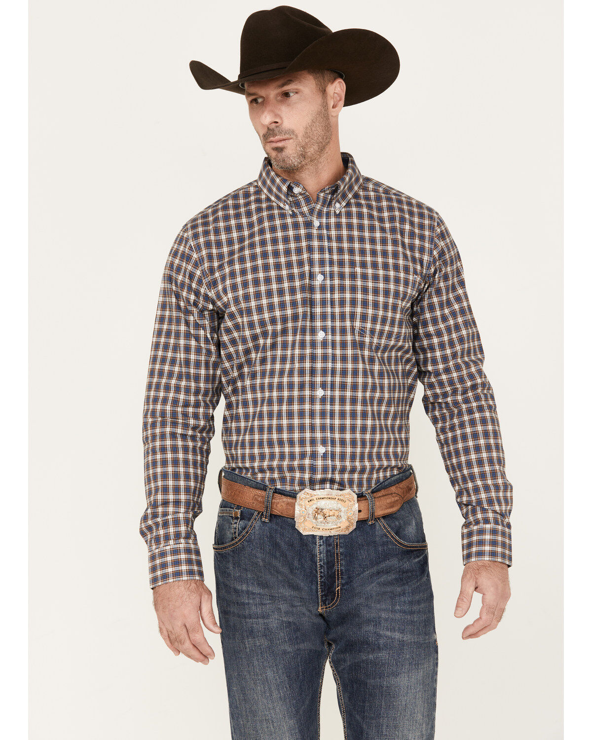 Men's Cody James Wes Plaid Print Long Sleeve Button-Down Stretch Weste
