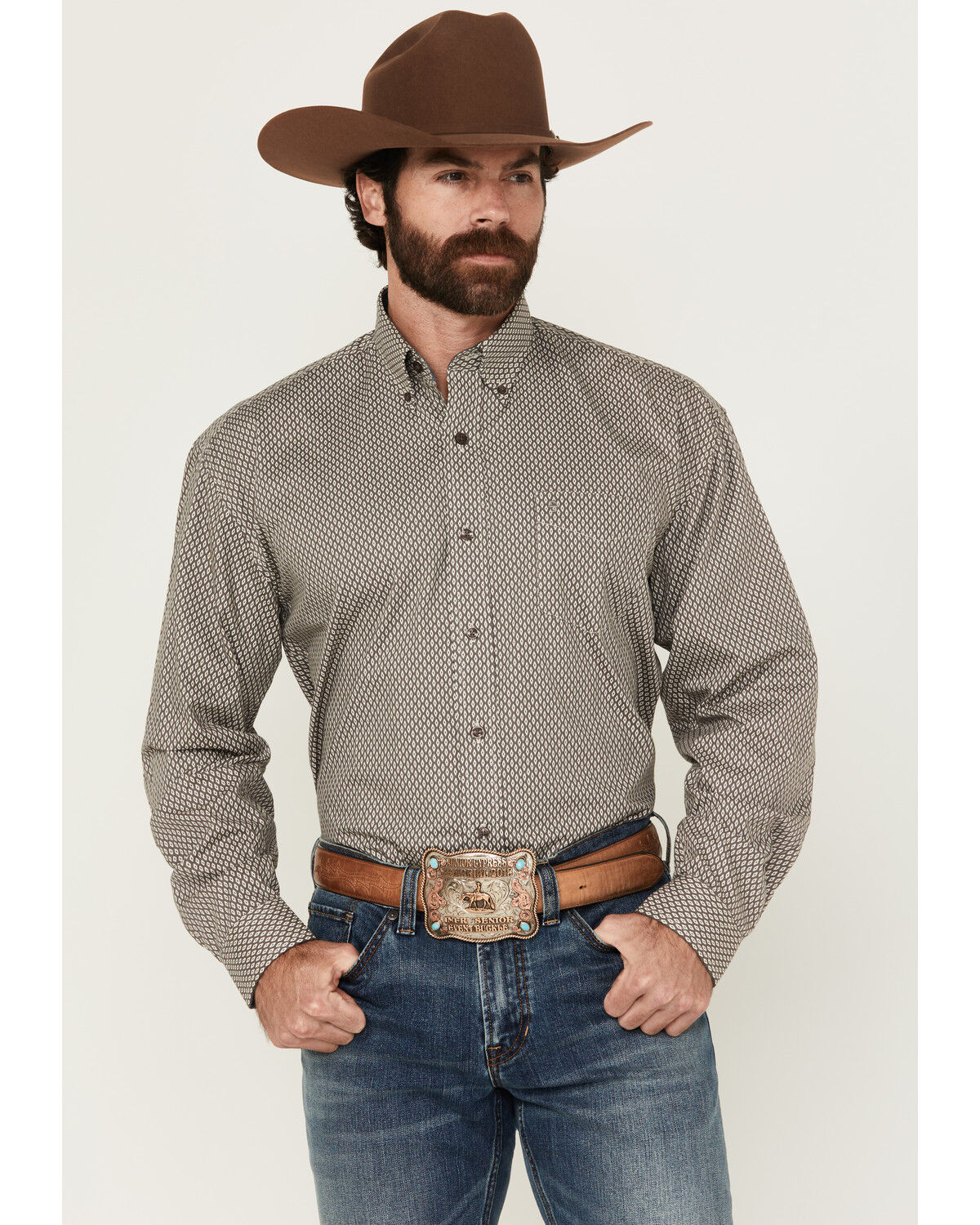 Men's Stetson Geo Print Long Sleeve Button-Down Western Shirt