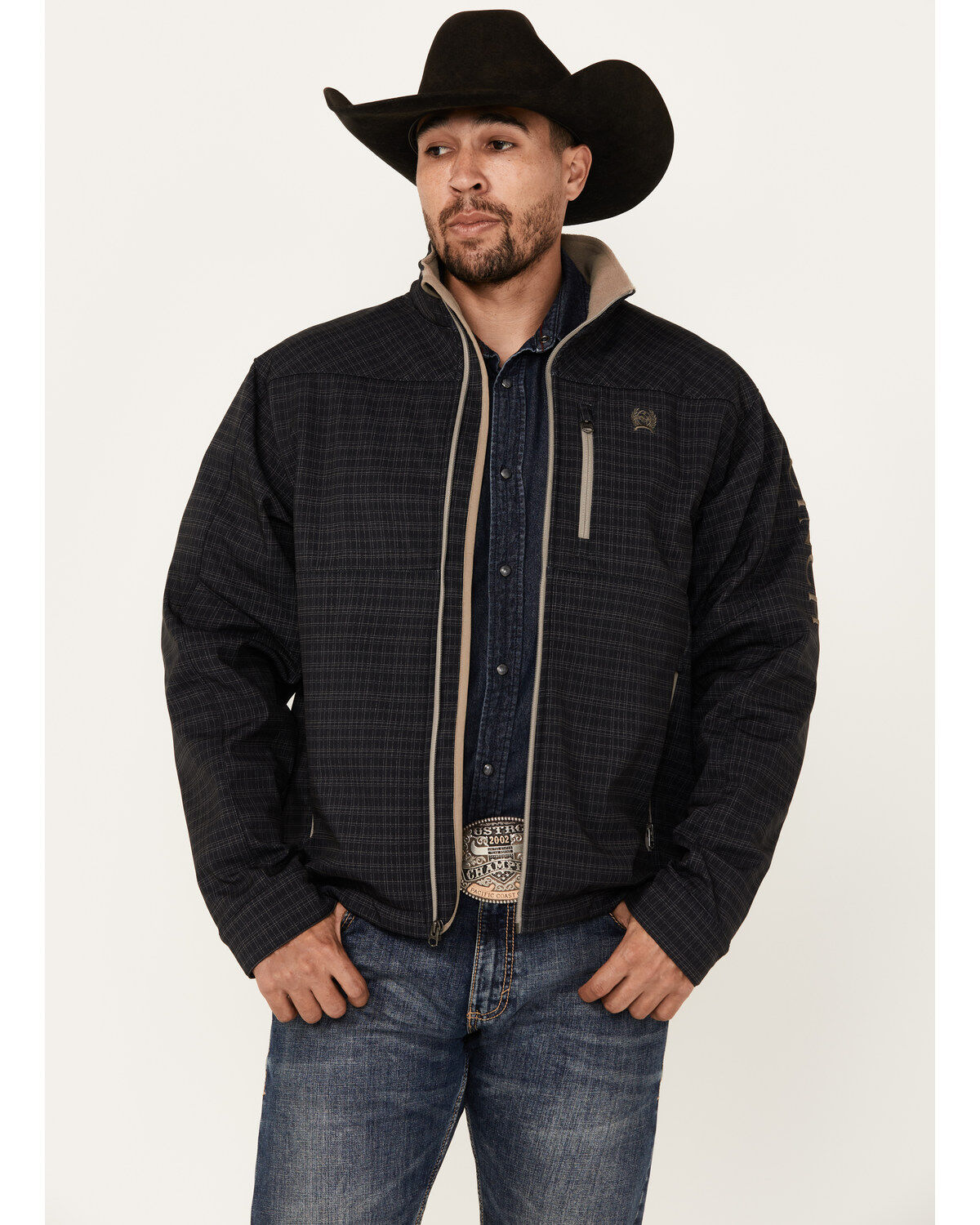 Men's Cinch Plaid Print Bonded Zip Softshell Jacket