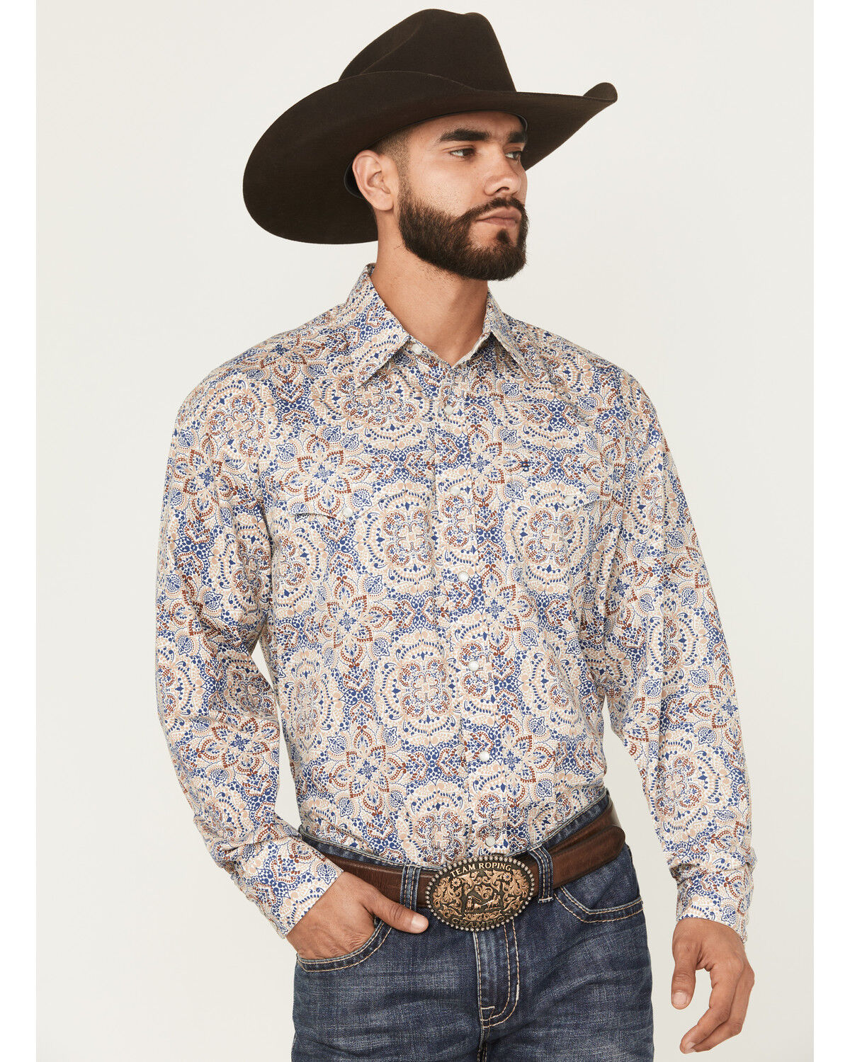Men's Stetson Medallion Print Long Sleeve Snap Western Shirt