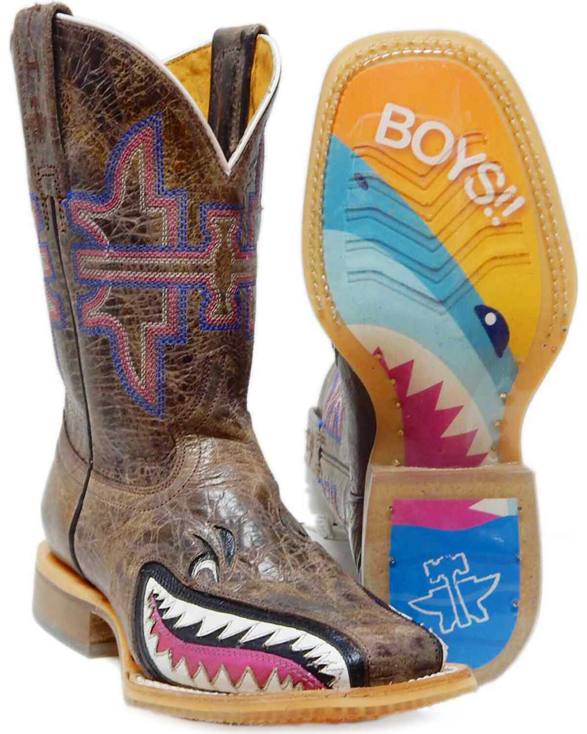 Girls' Tin Haul Tan and Pink Leather Western Boots - Square Toe