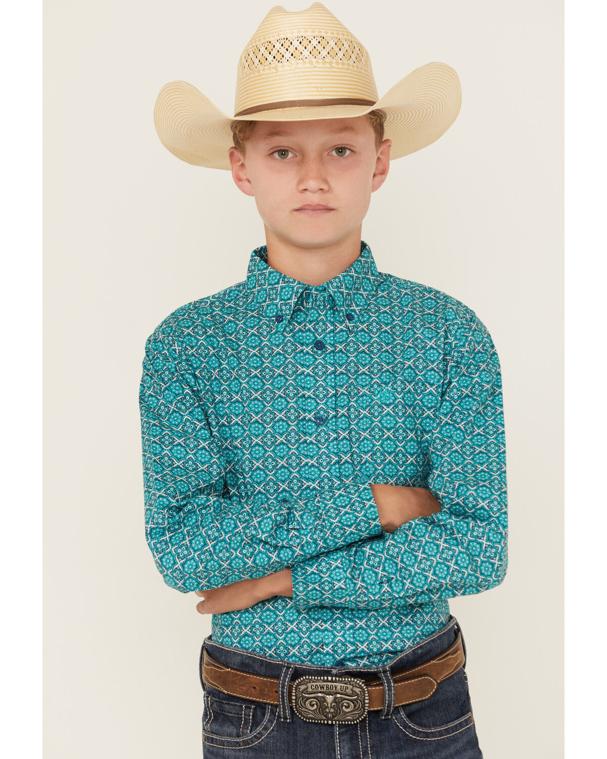 Boys' Ariat Geo Print Long Sleeve Button-Down Western Shirt