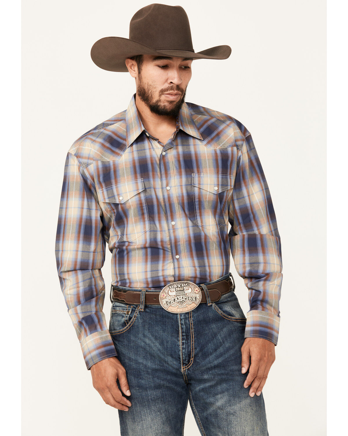 Men's Roper Amarillo Plaid Print Long Sleeve Pearl Snap Western Shirt