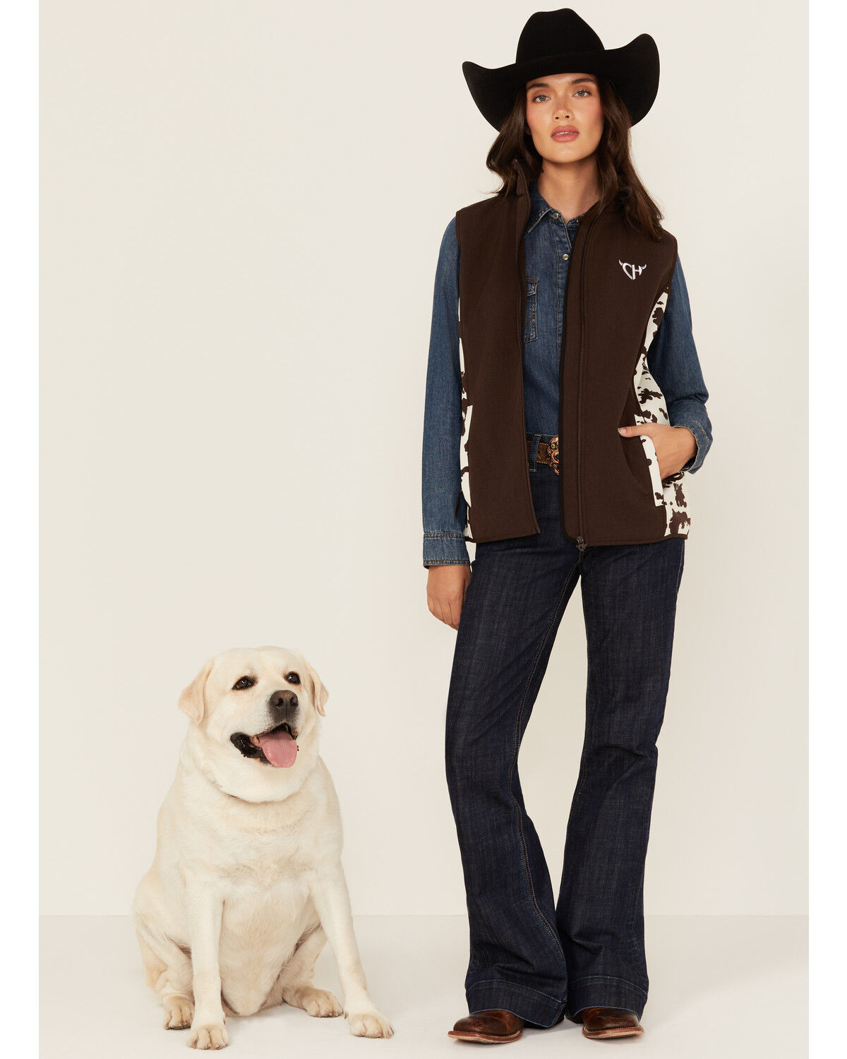 Women's Cowgirl Hardware Cow Print Softshell Vest