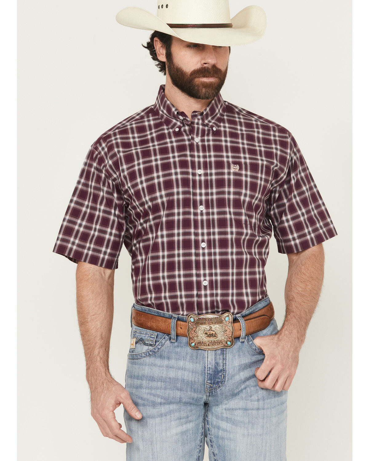 Men's Cinch Plaid Print Short Sleeve Button-Down Western Shirt - Big