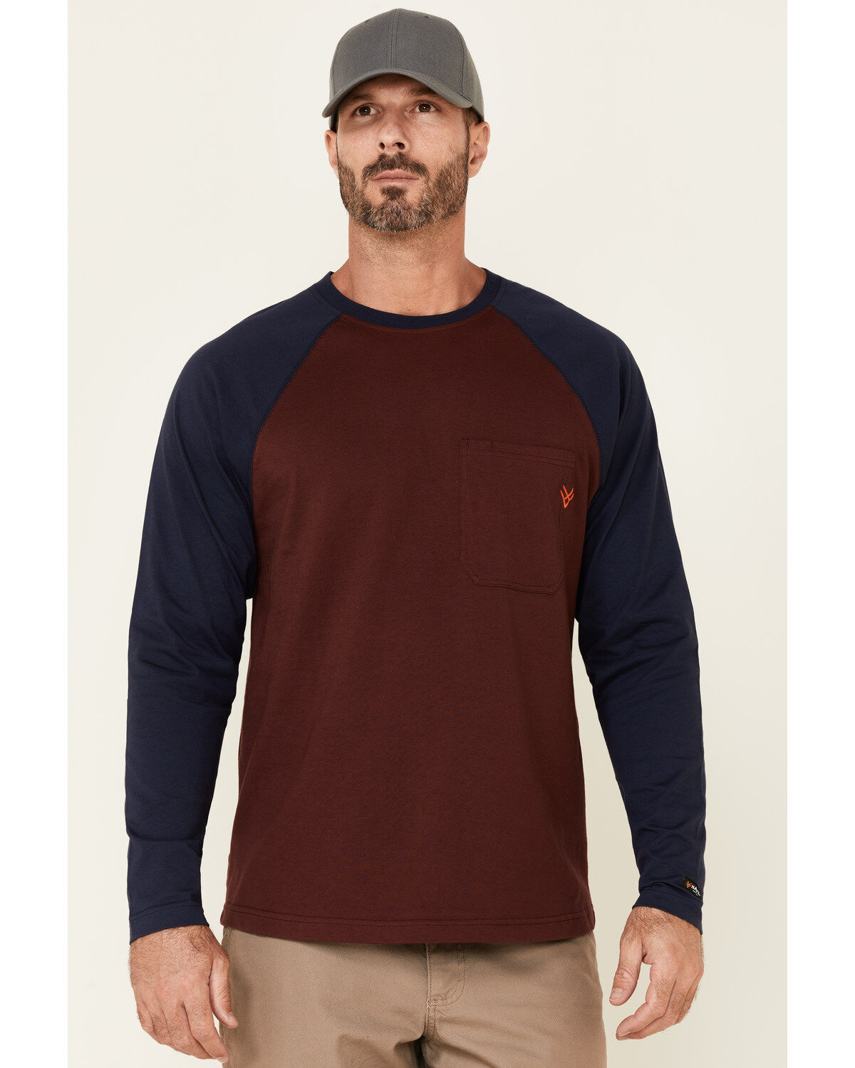 Men's Hawx Dark Red Original Baseball Crew Long Sleeve Work T-Shirt