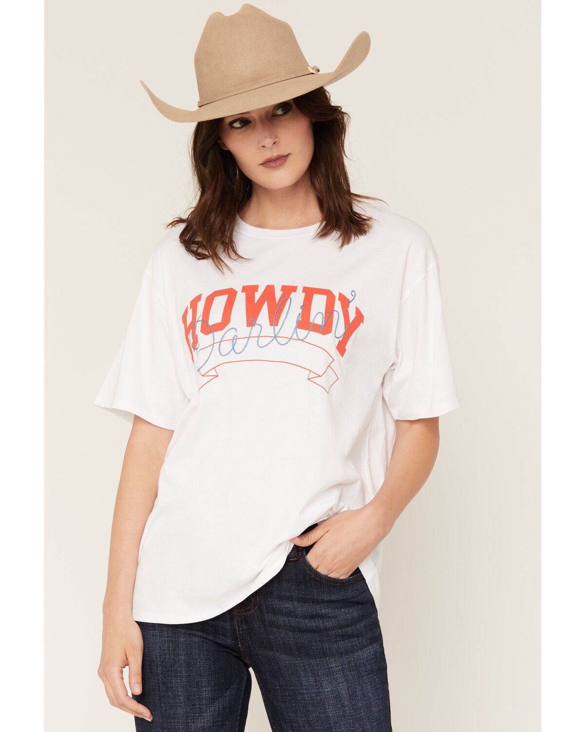 Women's White Crow Howdy Darlin' Embroidered Short Sleeve Graphic Tee