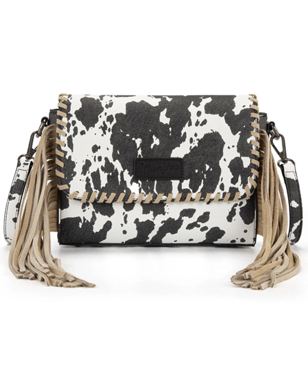 Women's Wrangler Cow Print Fringe Crossbody Bag