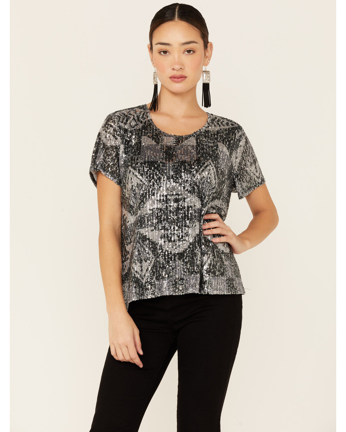 Women's Tasha Polizzi Sequins Starla Short Sleeve Top
