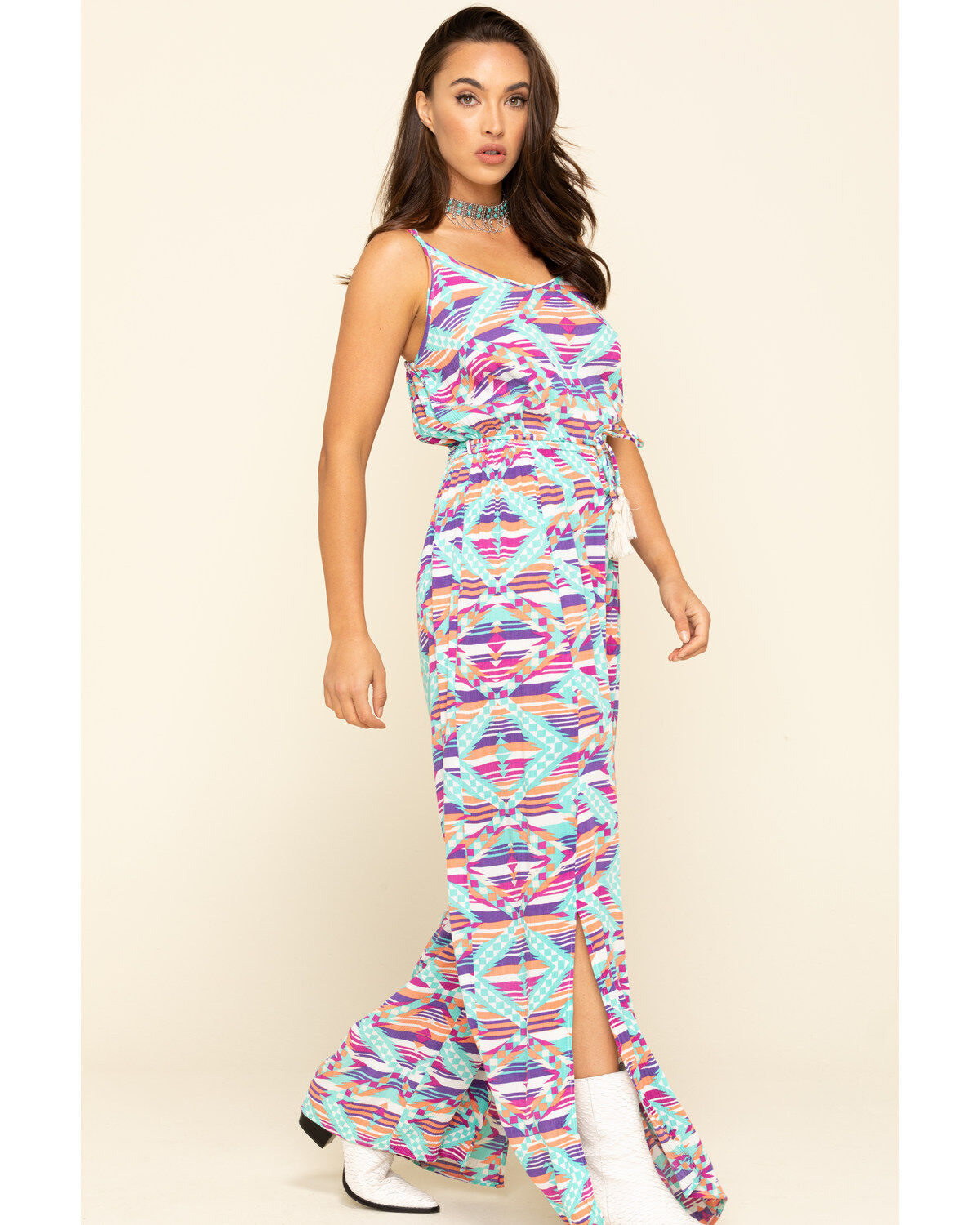 Women's Rock & Roll Denim Southwestern Striped Jumpsuit