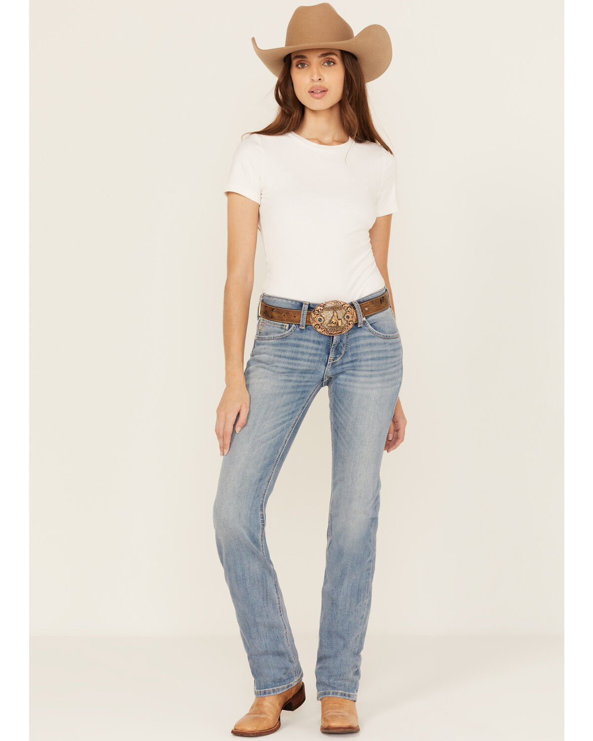Women's Ariat Mallory Medium Wash Mid Rise Straight Stretch Denim Jean
