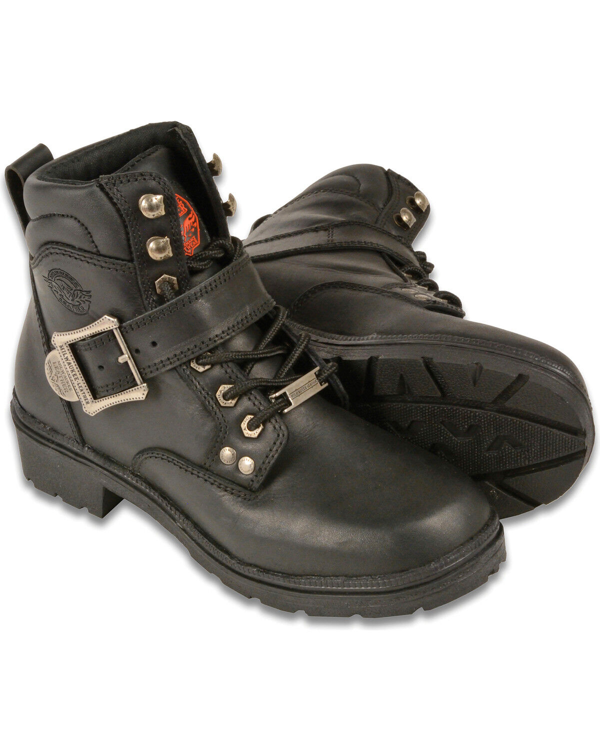 Women's Milwaukee Leather Side Buckle Plain Toe Boots - Round Toe