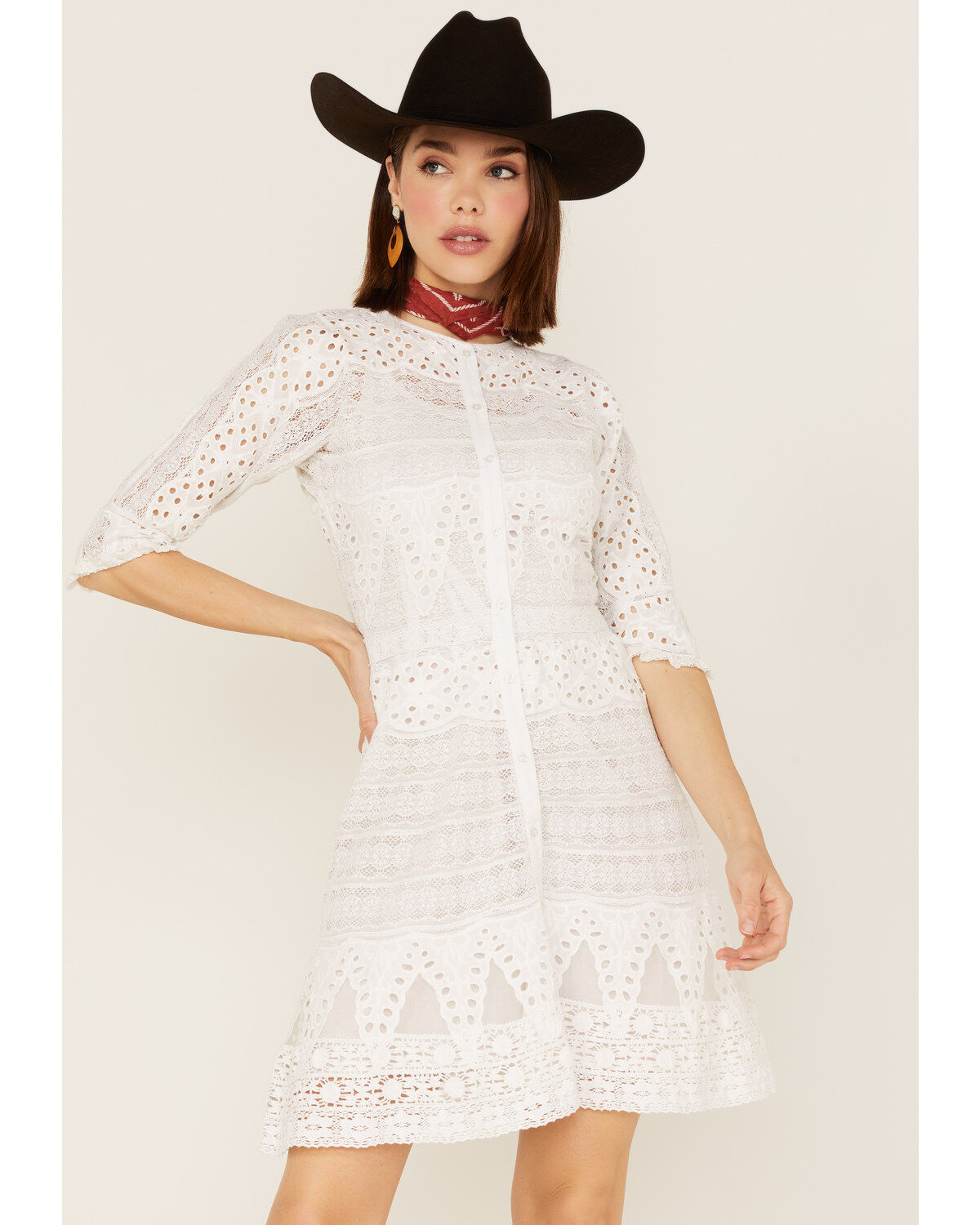 Women's Maia Bergman Vera Eyelet Lace Long Sleeve Mini Dress