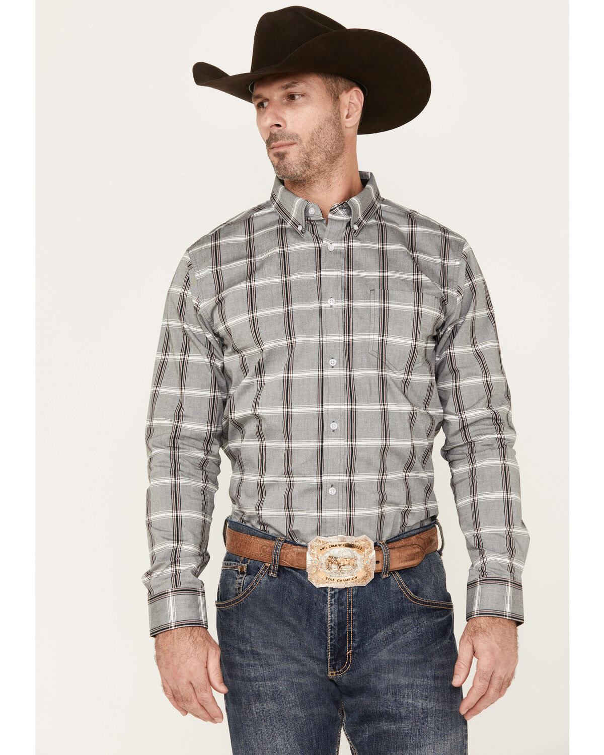 Men's Cody James Tall Pour Long Sleeve Plaid Print Button-Down Stretch