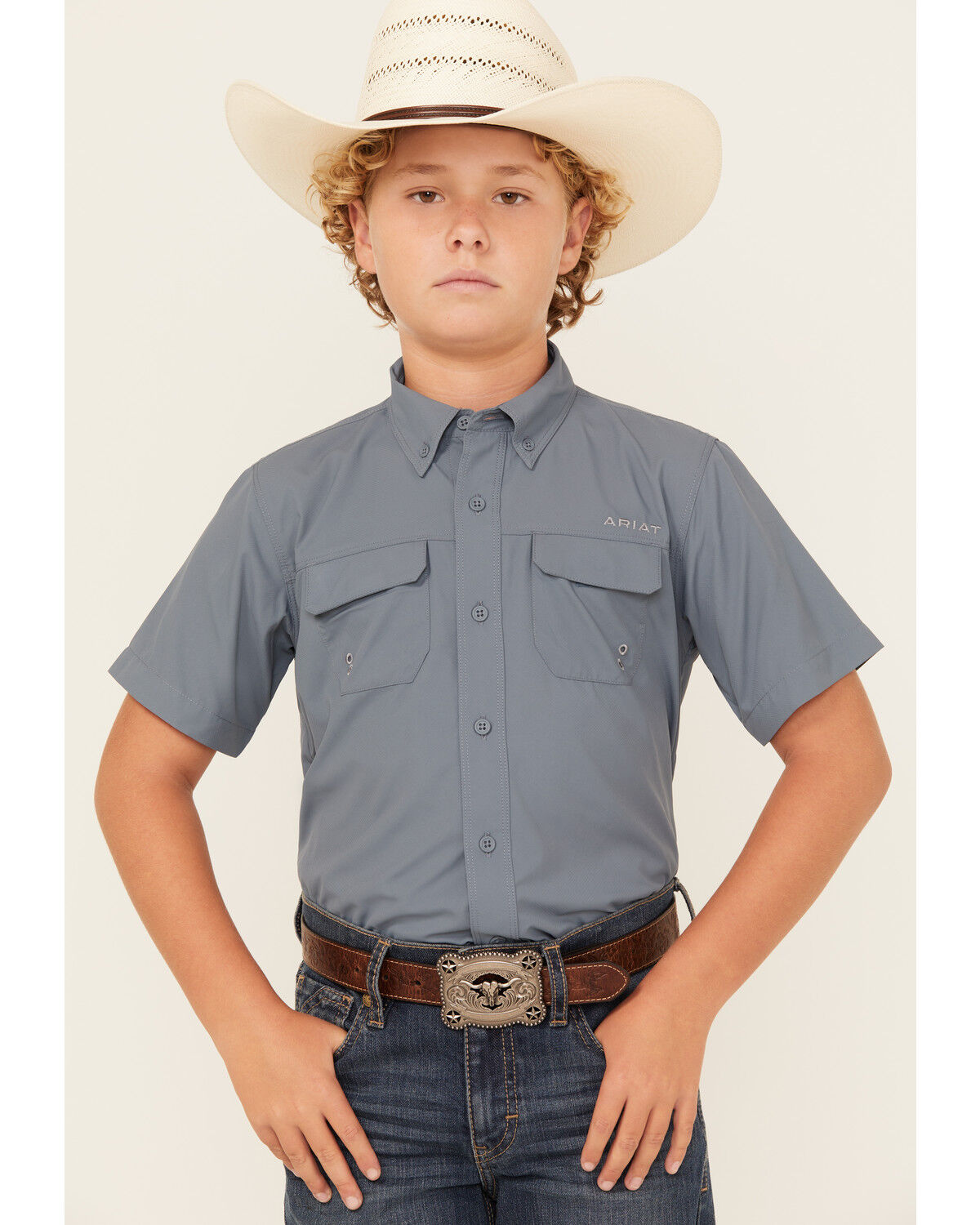 Boys' Ariat VENTEK Solid Short Sleeve Button-Down Western Shirt