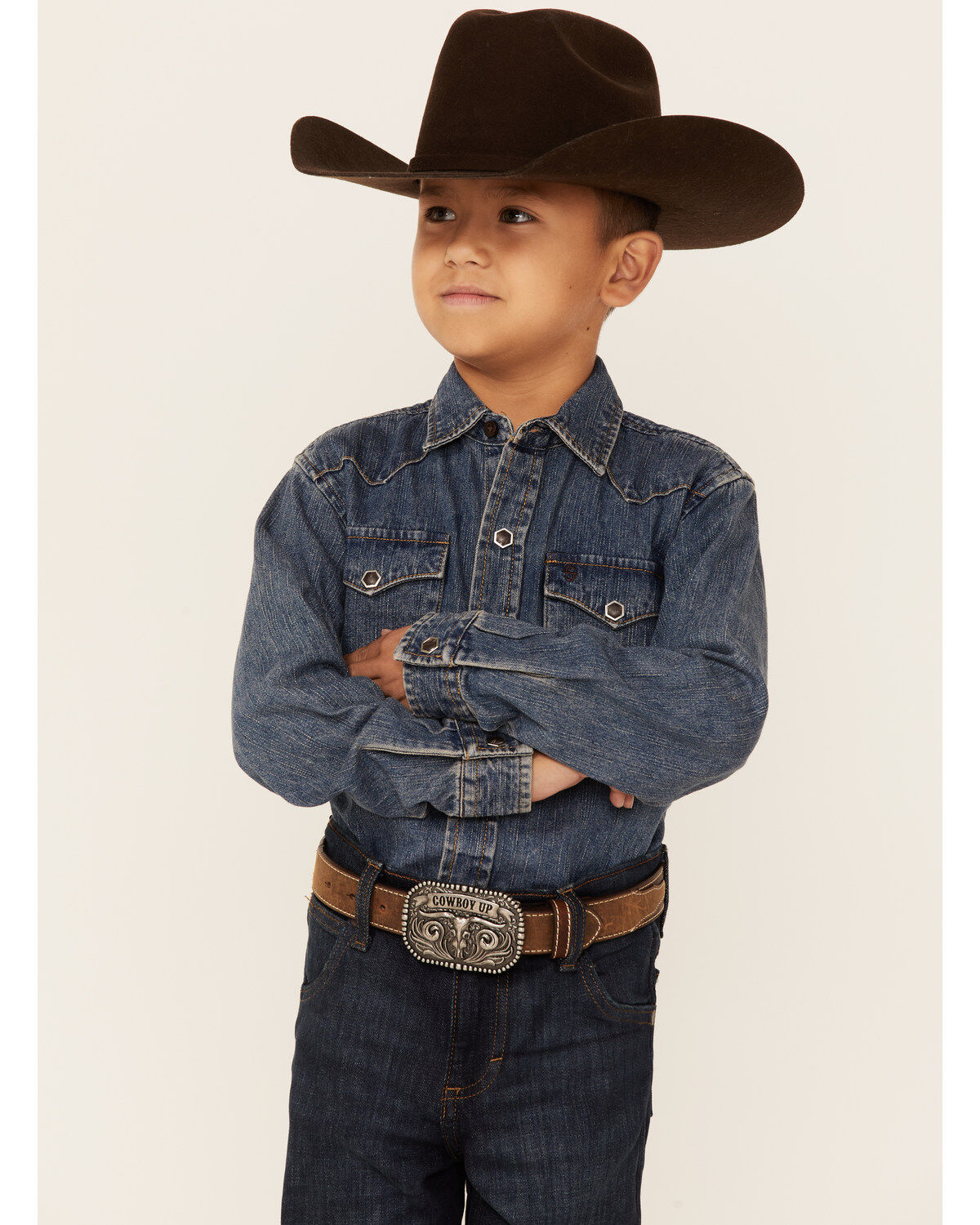 Boys' Stetson Medium Wash Denim Long Sleeve Snap Western Shirt