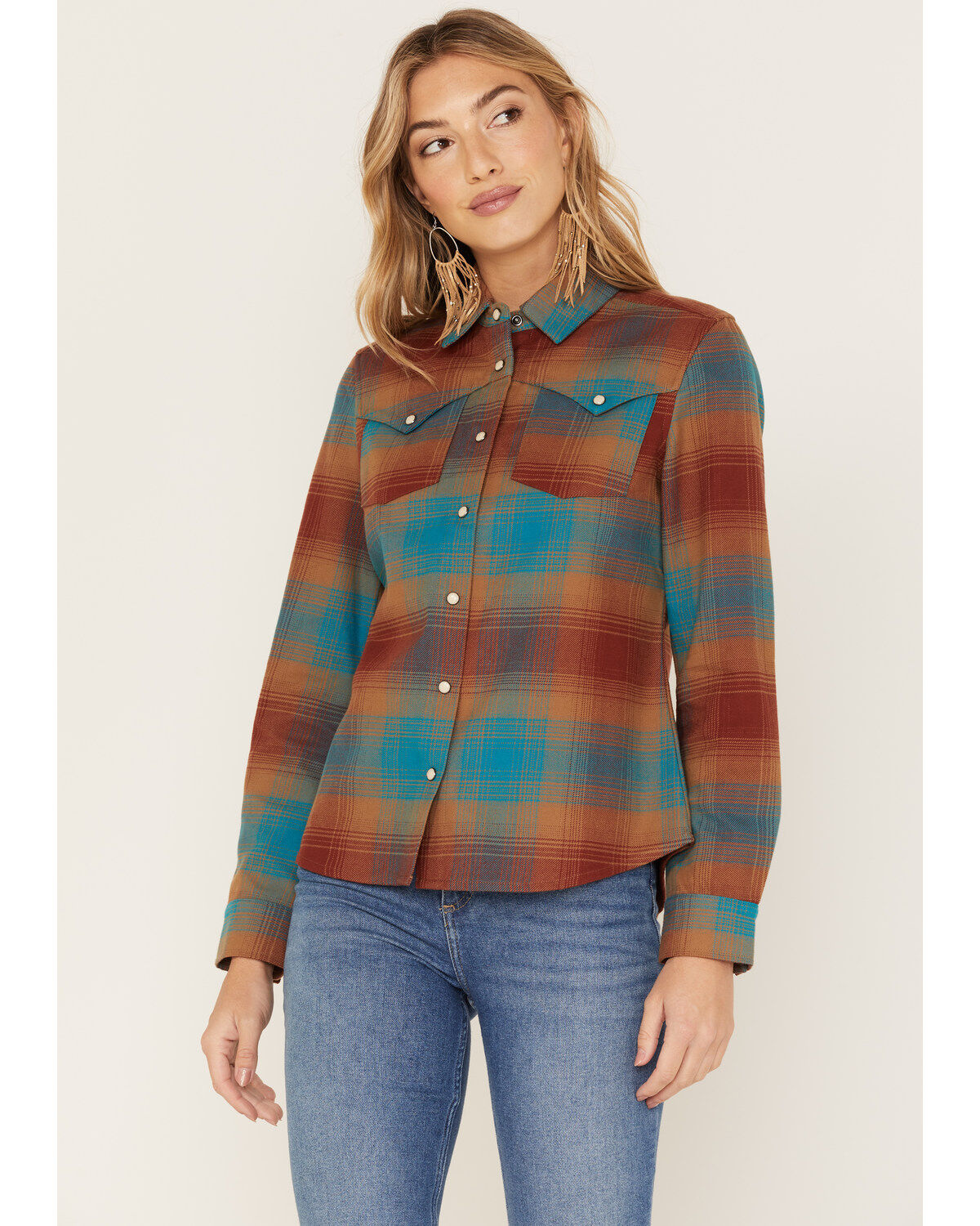 Women's Idyllwind Ombre Plaid Print Long Sleeve Snap Western Shirt