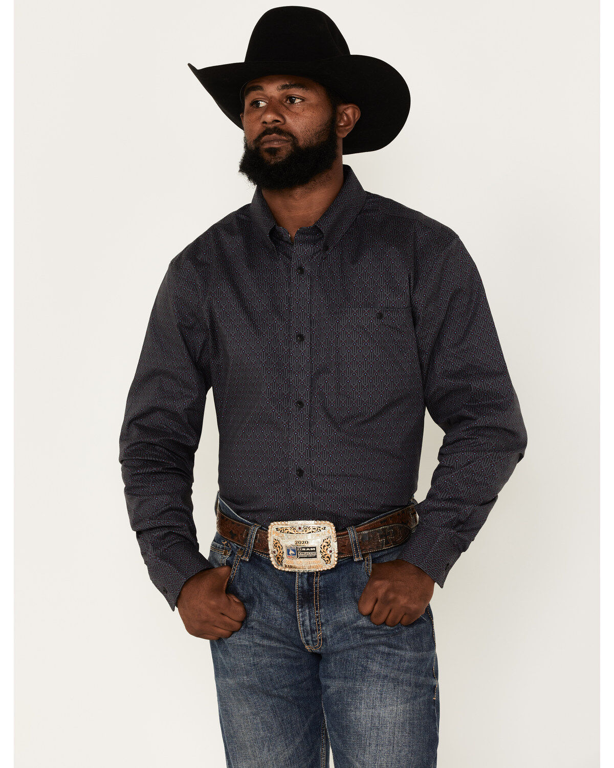 Men's RANK 45 Wayne Geo Print Long Sleeve Button-Down Stretch Western