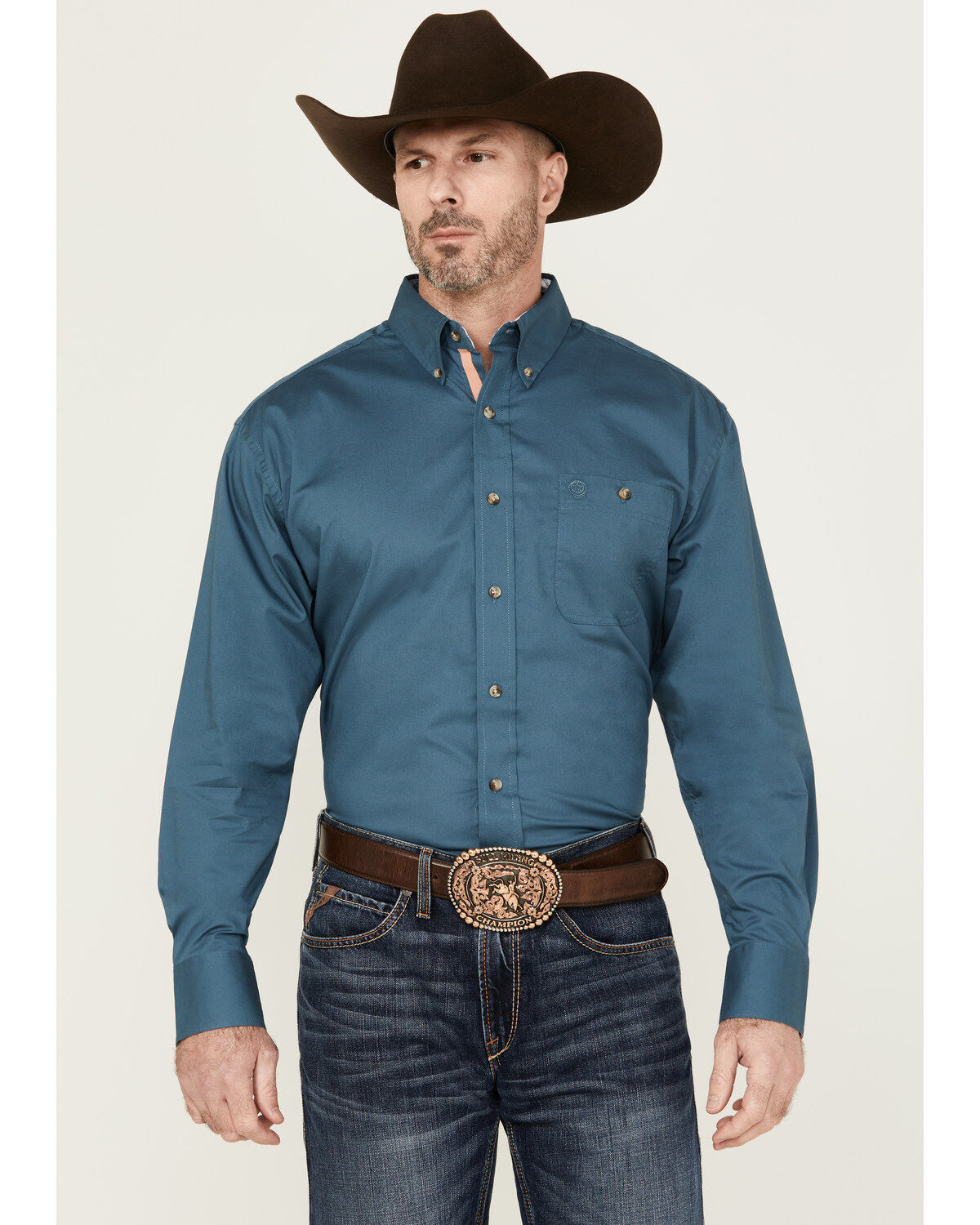 Men's Wrangler George Strait by Solid Long Sleeve Button-Down Stretch