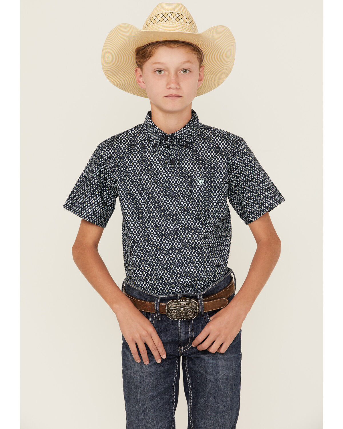 Boys' Ariat Geo Print Short Sleeve Button-Down Western Shirt