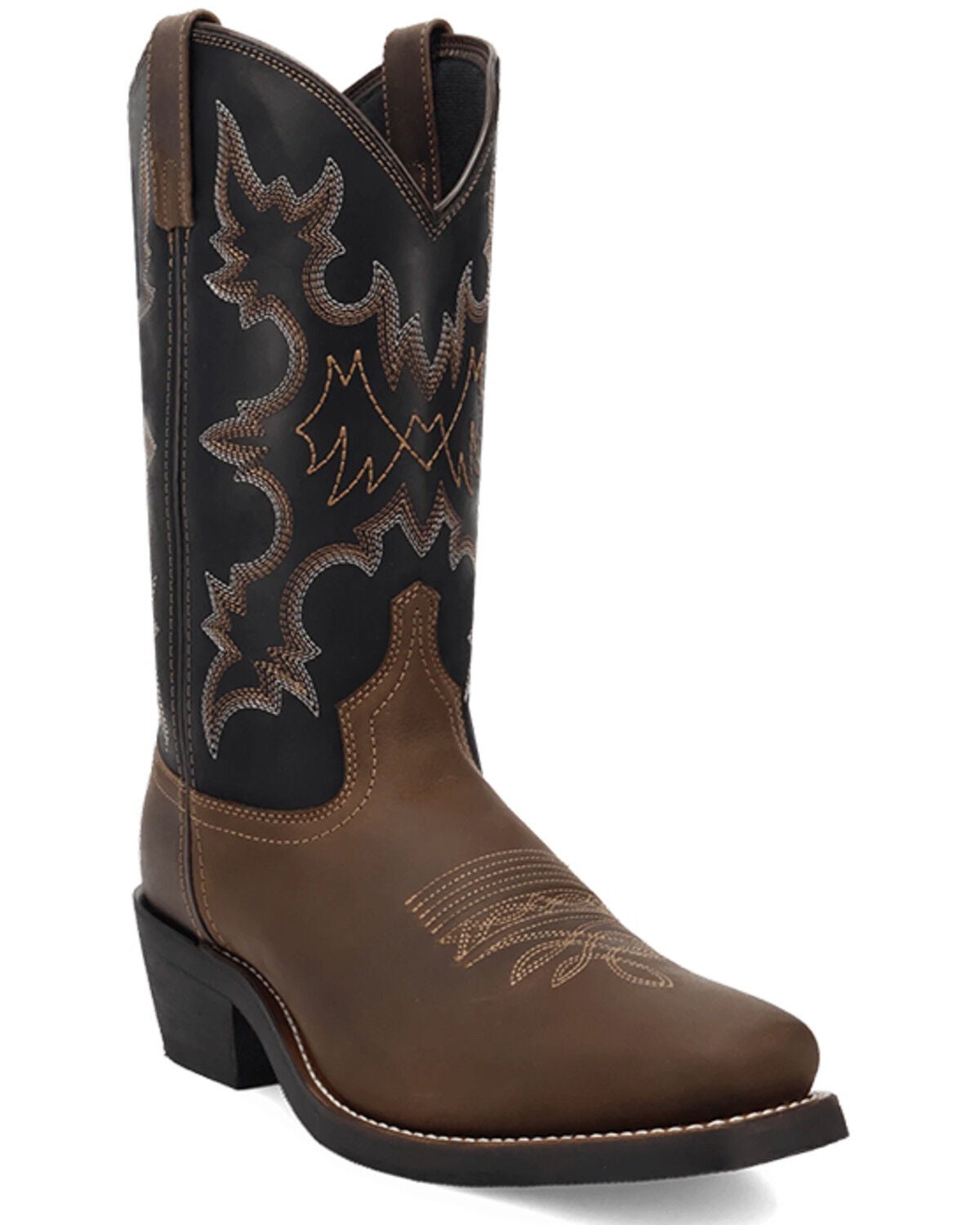 Laredo Iron Ridge Men’s Leather Western Boots in Brown and Black – Square Toe Cowboy Boots with 12 Inch Shaft and Rubber Outsole
