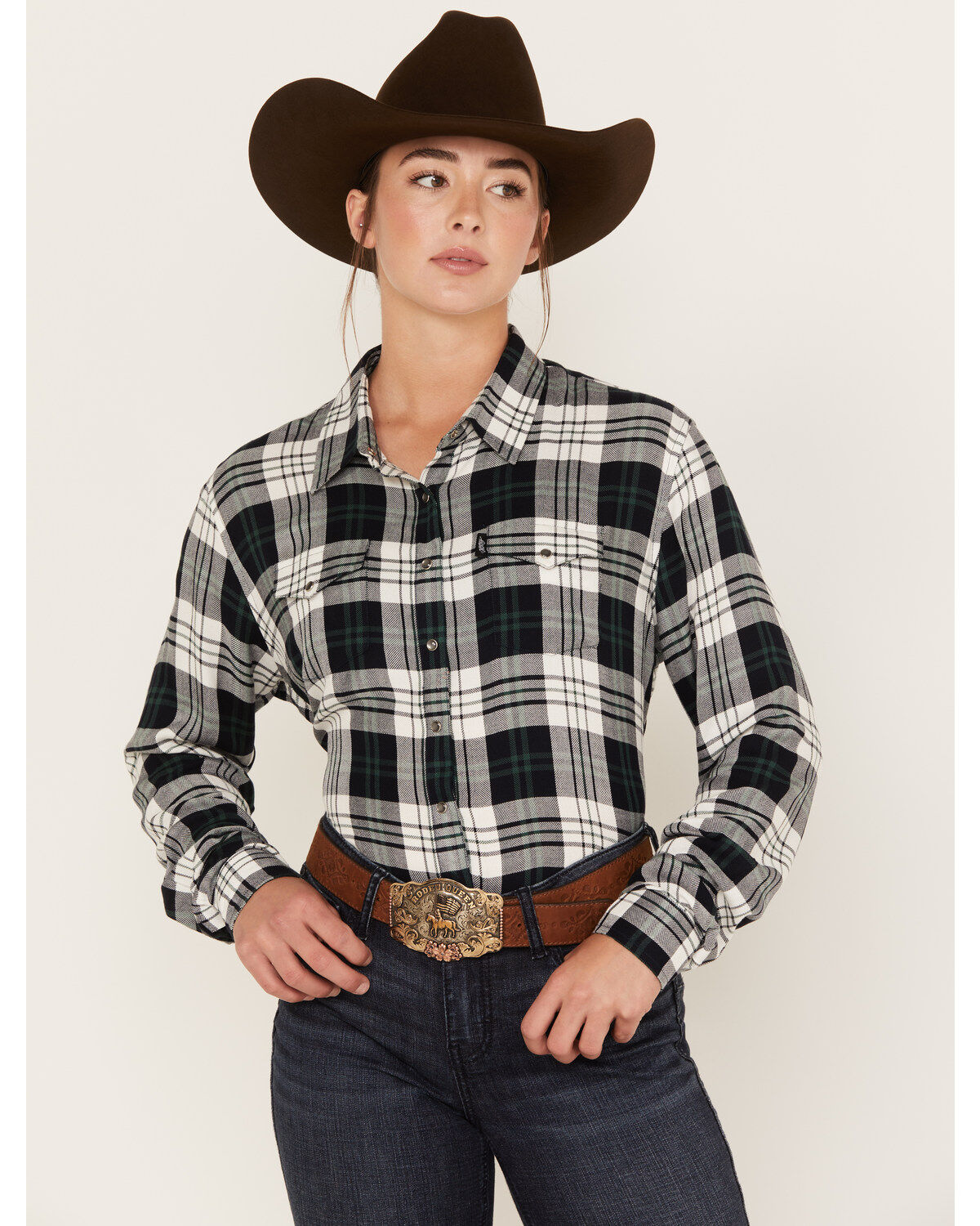 Women's Hooey Plaid Print Long Sleeve Snap Flannel Shirt