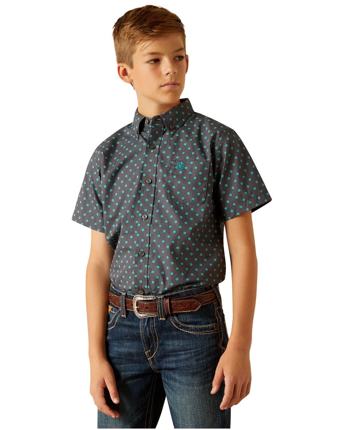 Boys' Ariat Geo Print Short Sleeve Button-Down Western Shirt