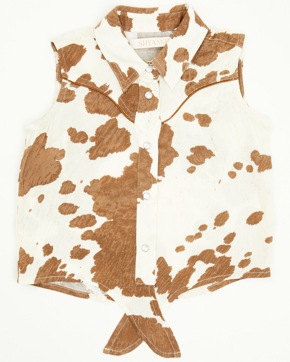 Girls' Shyanne Toddler Cow Print Sleeveless Snap Tie Front Shirt