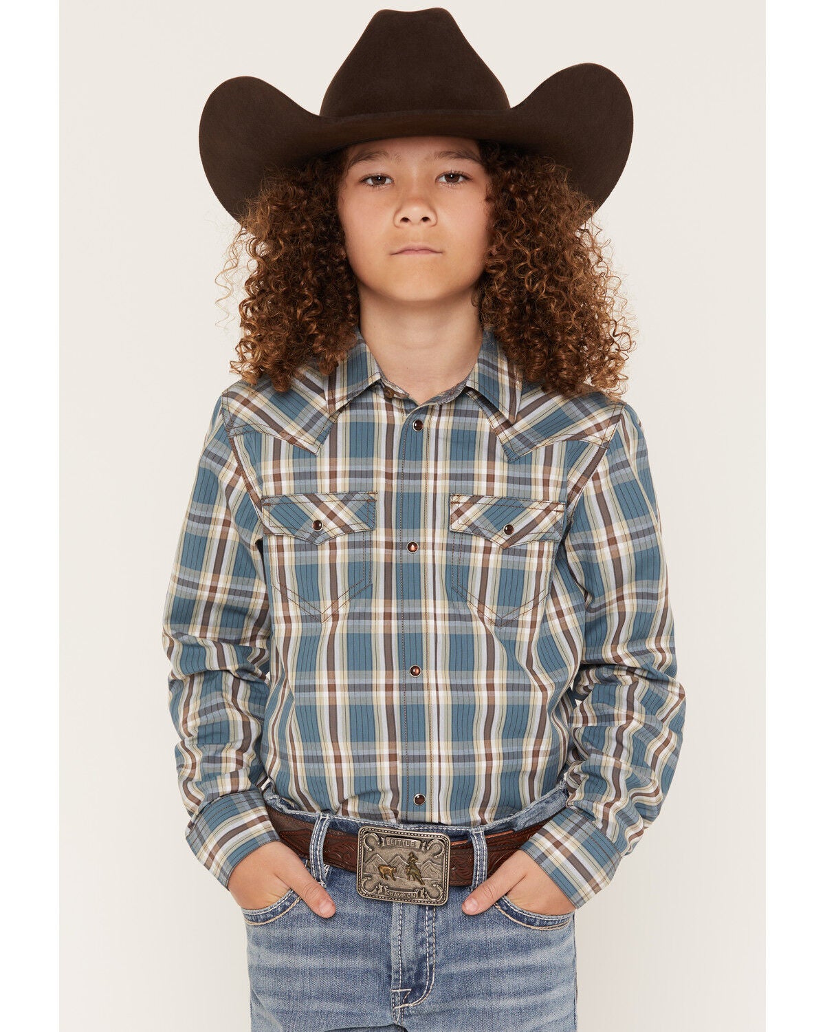Boys' Cody James Niagra Falls Plaid Print Long Sleeve Snap Western Shi