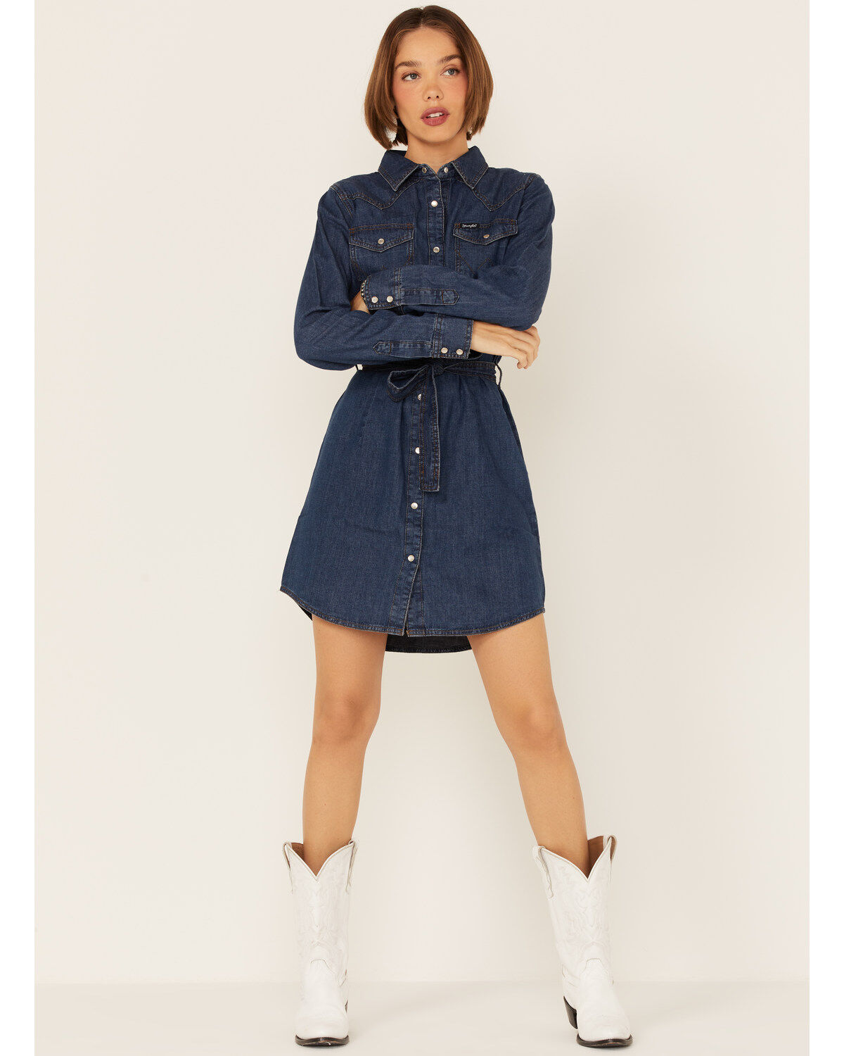 Women's Wrangler Dark Denim Washed Long Sleeve Western Shirt Dress