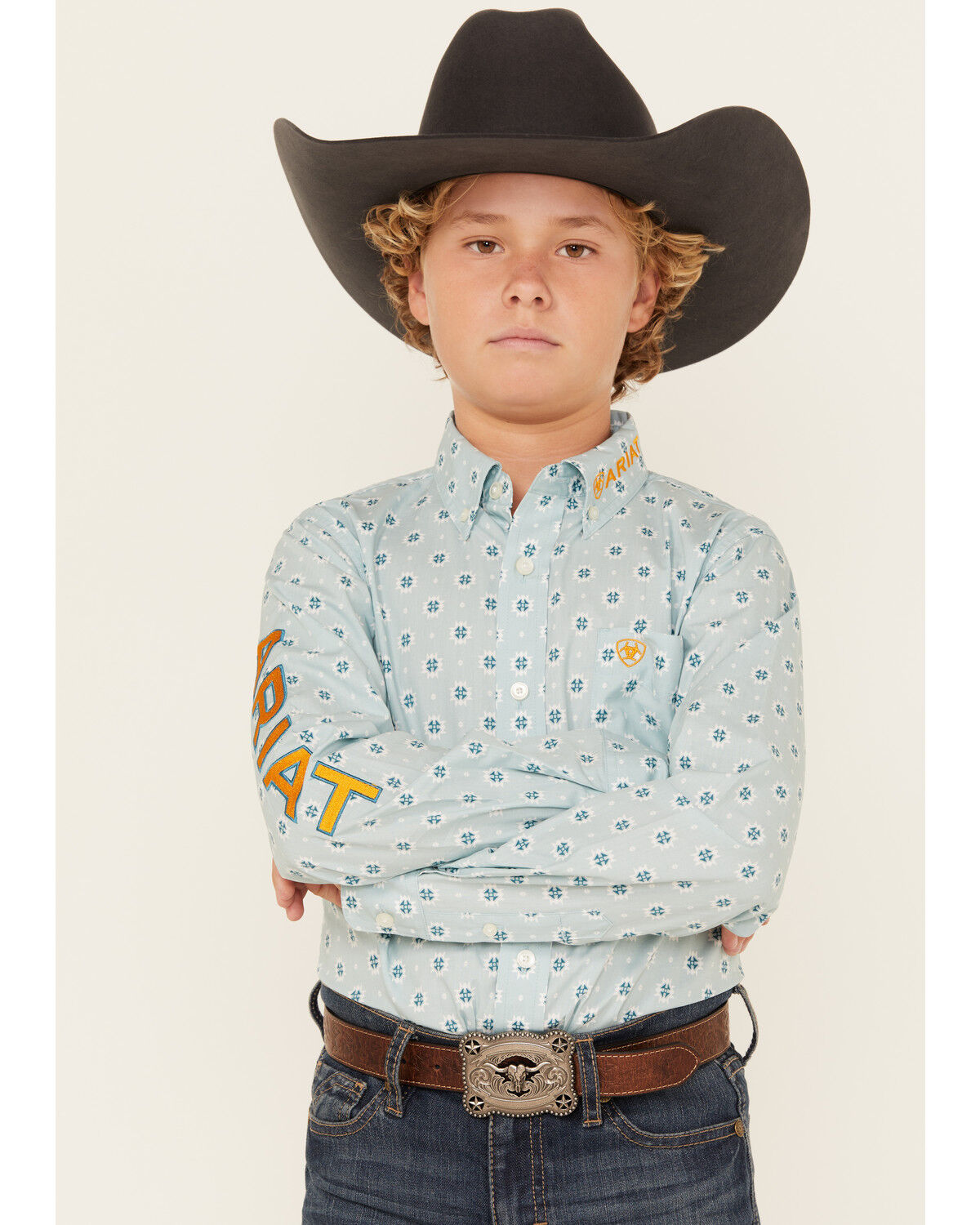Boys' Ariat Team Logo Geo Print Long Sleeve Button-Down Western Shirt